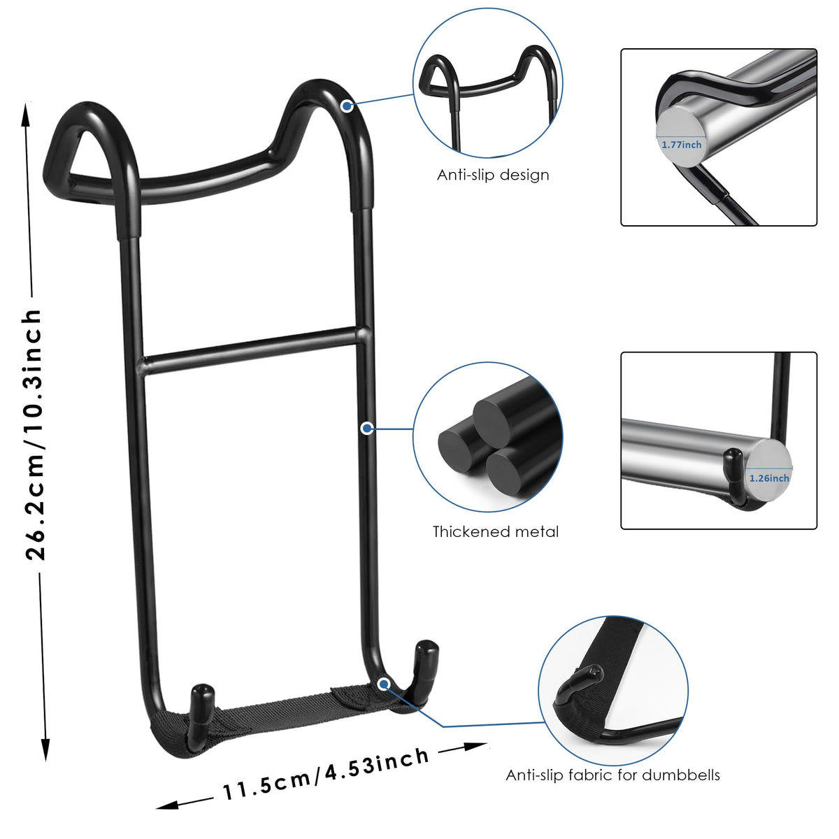 QKOQKO Dumbbell Spotter Hooks, 2-Pack Upgraded 250 lbs Heavy Duty Rack Attachments for Bench Press, Chest & Shoulder Workouts, Safety Hangers with Wrist Straps