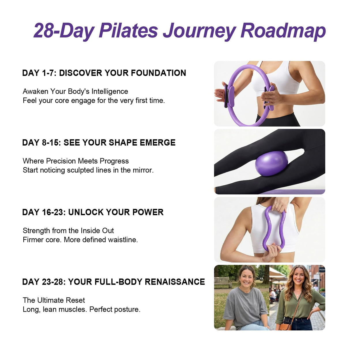 ElaraFit 13 Piece Pilates Kit for Women, Home Pilates Ring and Ball Set with 5 Resistance Bands, Stretch Strap, Arm Exerciser, Grip Socks, Storage Bag and Workout Guide, 13 Inch Magic Circle, Purple