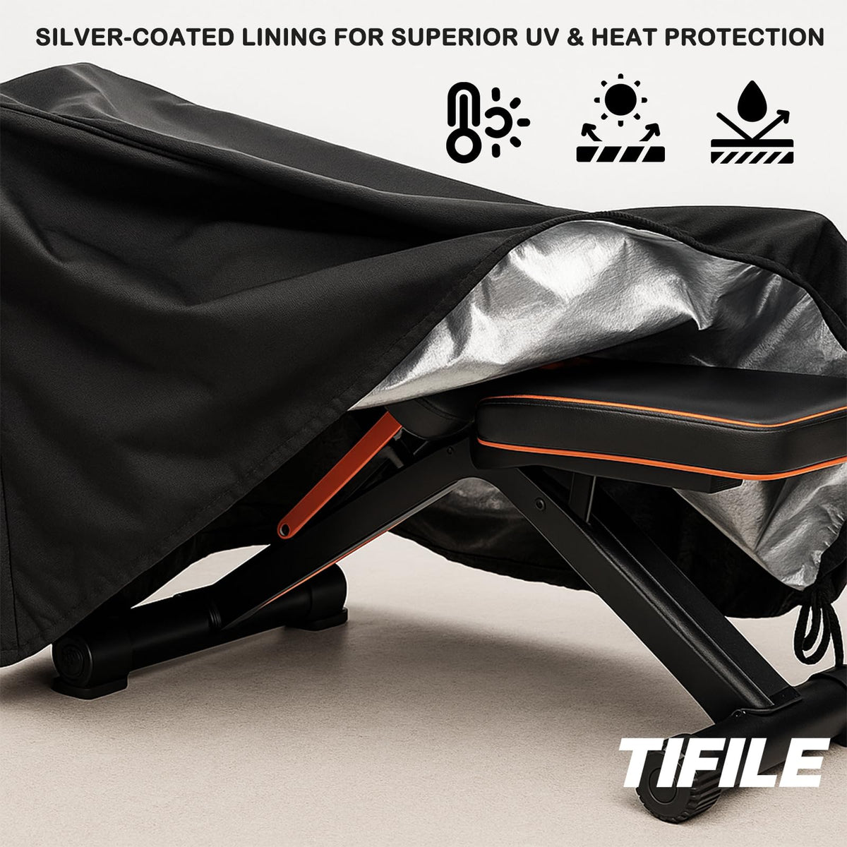Weight Bench Cover, 420D Sit-up Board Cover with Silver Coating, Adjustable Drawstring, Exercise Workout Bench Protective Covers for Indoor & Outdoor - 50" L x 23" W x 17" H - Black