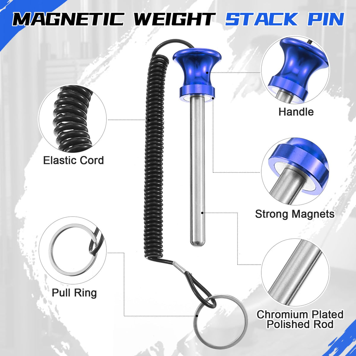Lasnten 4 Pcs Weight Stack Pin Magnetic Universal Gym Weight Pin 0.4 inch Drop Set with Pull Rope for Plate Apertures Above 10.5 mm Heavy Duty (Blue)