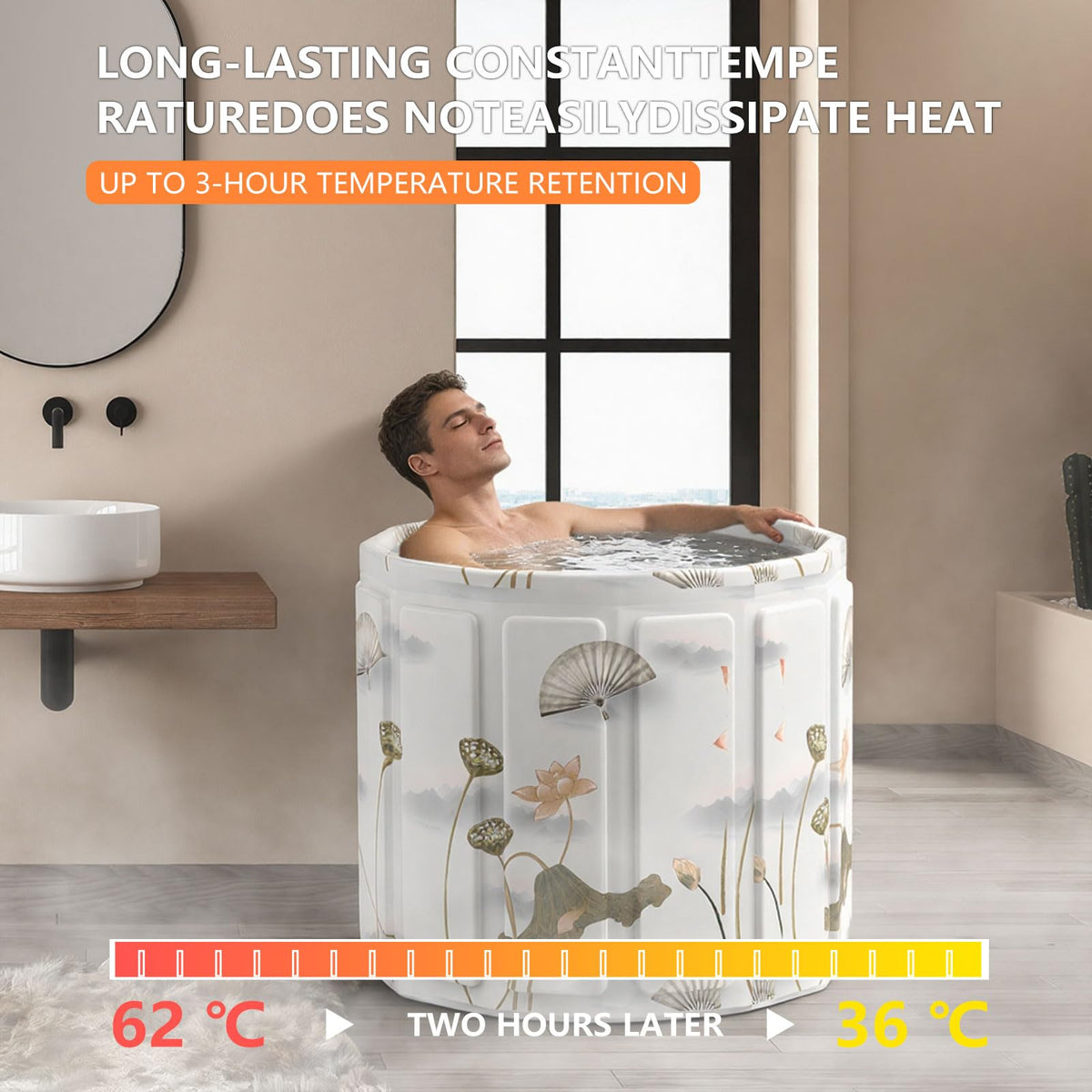 Portable Bathtub for Adult, Foldable Soaking Bathtub for Hot SPA&Ice Bath, Foldable Small Bathtub collapsible bathtub for Bathing, 6-layer Insulated portable tub,Space-Saving (Lotus, 27.5X26.6 IN)
