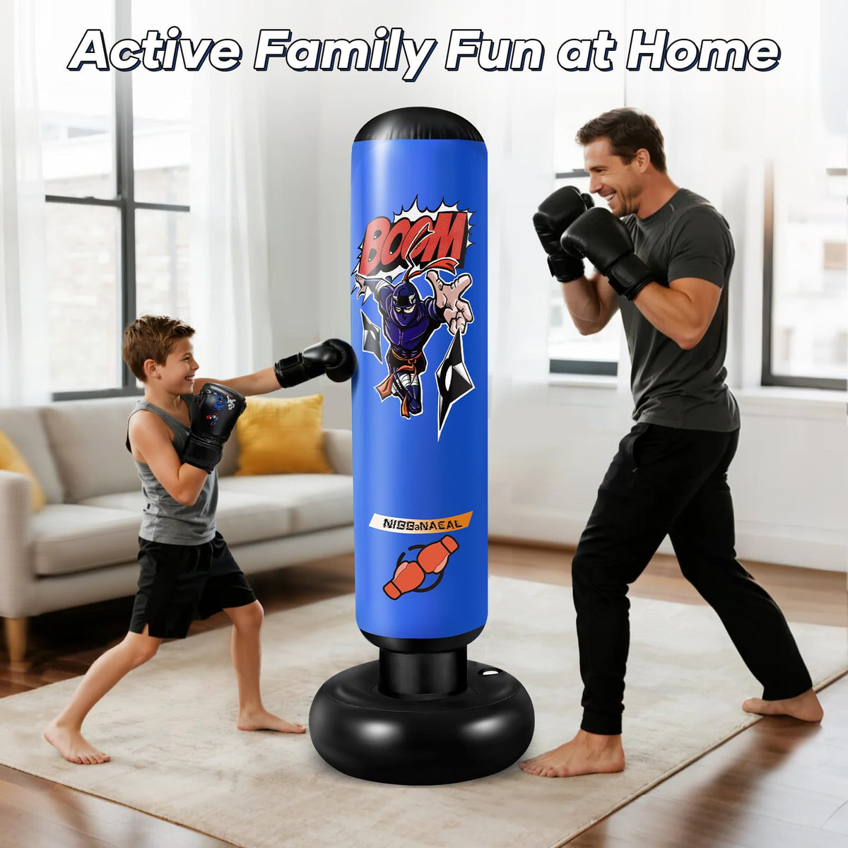 NIBBaNACAL Punching Bag for Kids 8-12, 63" Ninja Inflatable Boxing Bag with Gloves, Kids Punching Bag Gifts for Boys & Girls, 5-in-1 Boxing Set for Practicing Karate & Taekwondo