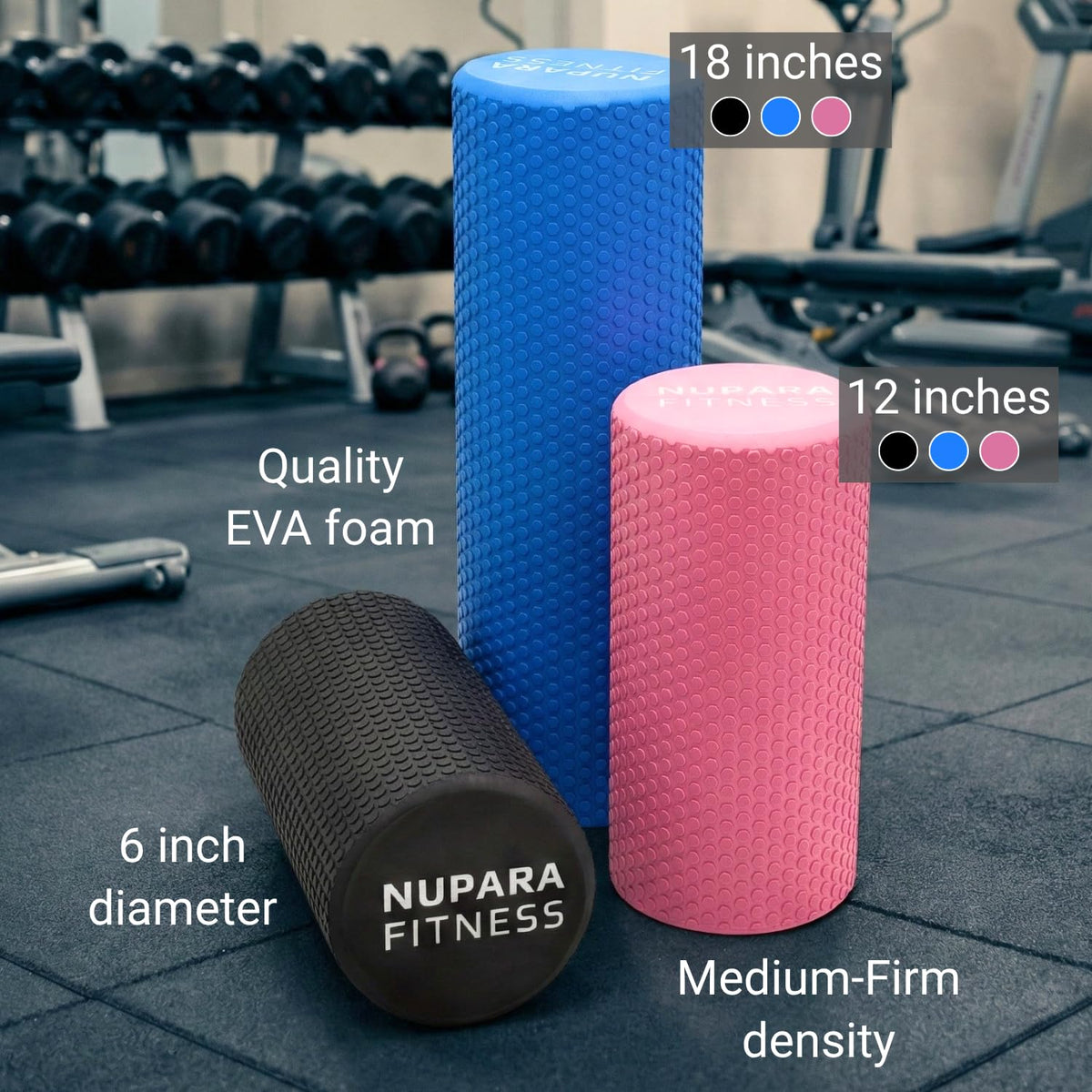 NUPARA FITNESS Foam Roller for Back, Legs, Hips, and Deep Tissue Muscles | Foam Roller for Physical Therapy, Exercise, Running, Cycling, Sports, Recovery, and Yoga. (Dark Blue, 18 inch - Large)