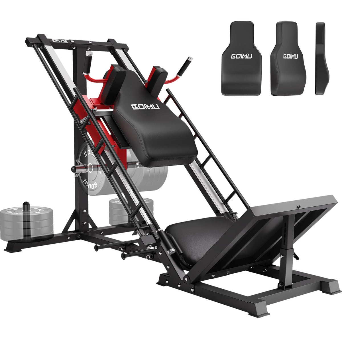 Goimu Leg Press Hack Squat Machine with Back Support Cushion, 3 in 1 Adjustable Leg Press & Hack Squat Machine with Quad Track Roller System