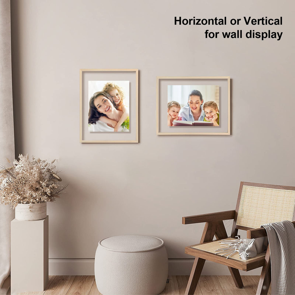 Egofine 11x14 Floating Frames Set of 2, Double Plexiglass Picture Frame, Made of Solid Wood Display Any Size Photo up to 11x14, Wall Mount or Tabletop Standing, Natural Wood