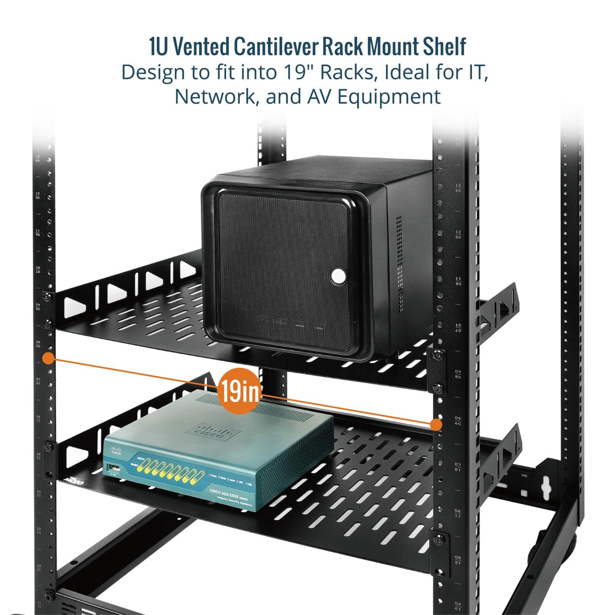 Tecmojo 1U Rack Shelf,19 inch Rack Shelf 10 inch Depth,Rack Mount Shelf with Anti-Slip Stops,Server Rack Shelf and Network Shelf for 19 in Equipments, 55lbs Capacity of Vented 1U Shelf,No Lip(2 Pack)