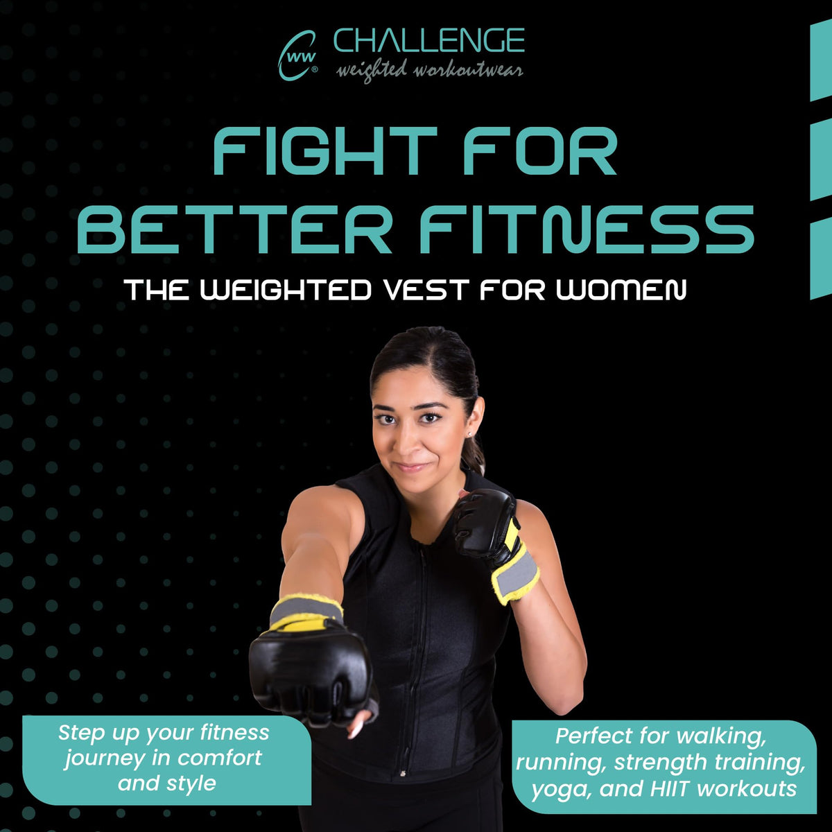 Challenge Weighted Workoutwear Weighted Vest for Women - 4 lb Body Weight Vest with Flexible Thin Weights - Removable Weights for Walking, Running, Cardio, Strength Training, Weight Loss