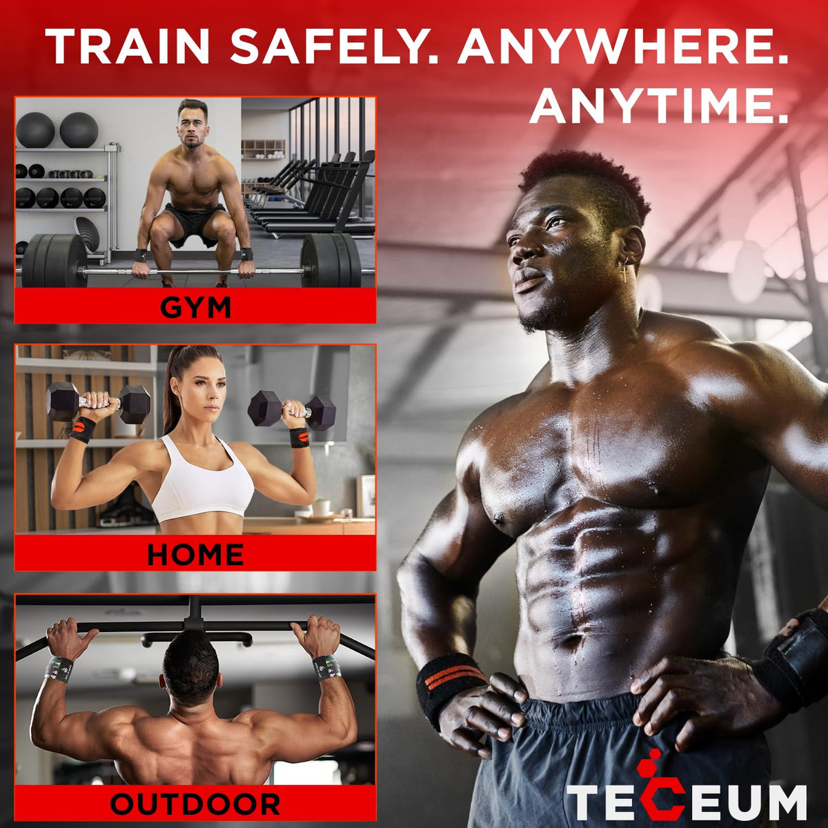 TECEUM Fit Weightlifting Wrist Wraps with Thumb Loop – Black – Beast Mode – 18 inch – Heavy-Duty Workout Wrist Support & Protection – Ideal for Powerlifting, Strength Training, Bodybuilding
