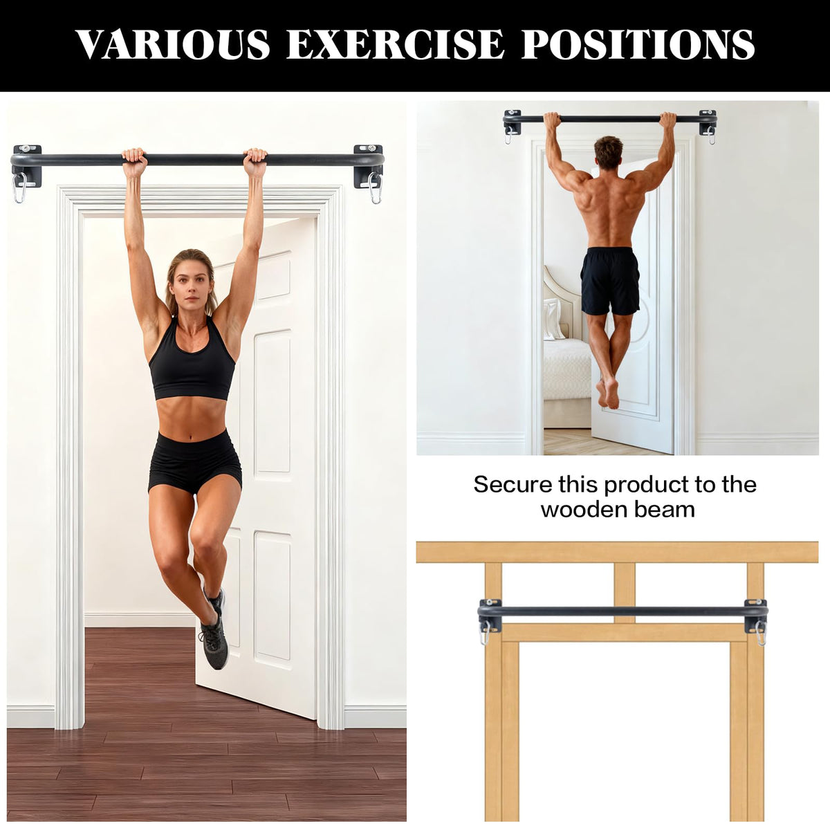 ANOSWXG Wall Mounted Pull Up Bar, Door Frame Pull Up Bar for Home Gym, Professional Drill-Required Chin Up Bar for Secure Pullups Training | Pull-Up Bars for Men