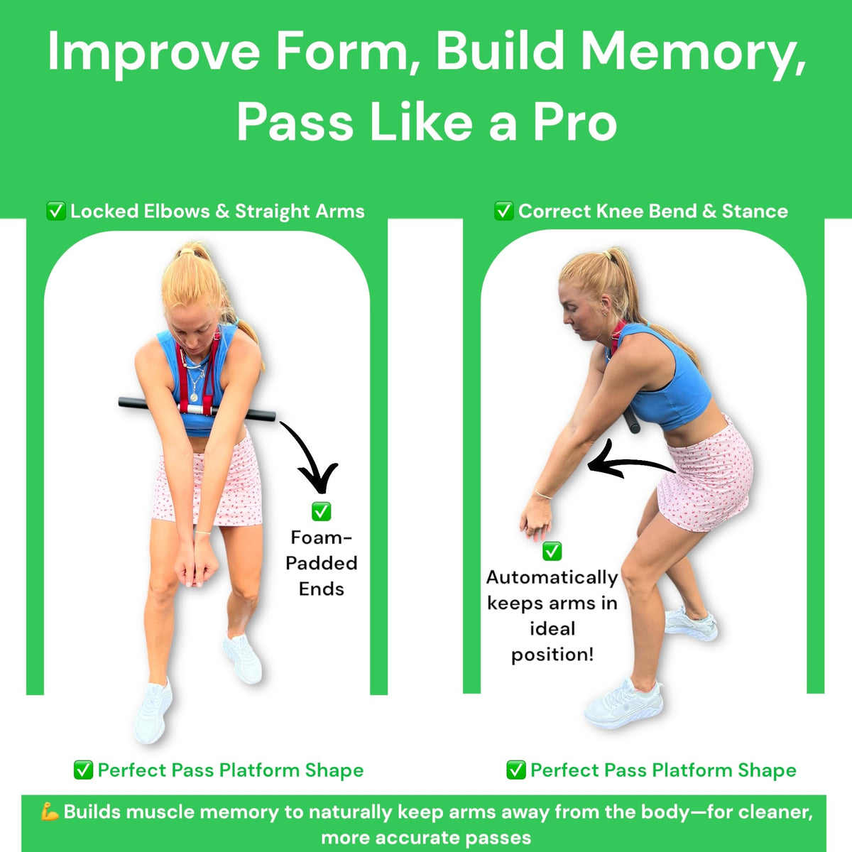 BOARDEE Bump-Pass Volleyball Training Equipment Kit for Proper Passing Technique – Foldable Sticks with Adjustable Fit and Foam-Padded Ends – Training Volleyball Gifts for Solo or Team Practice
