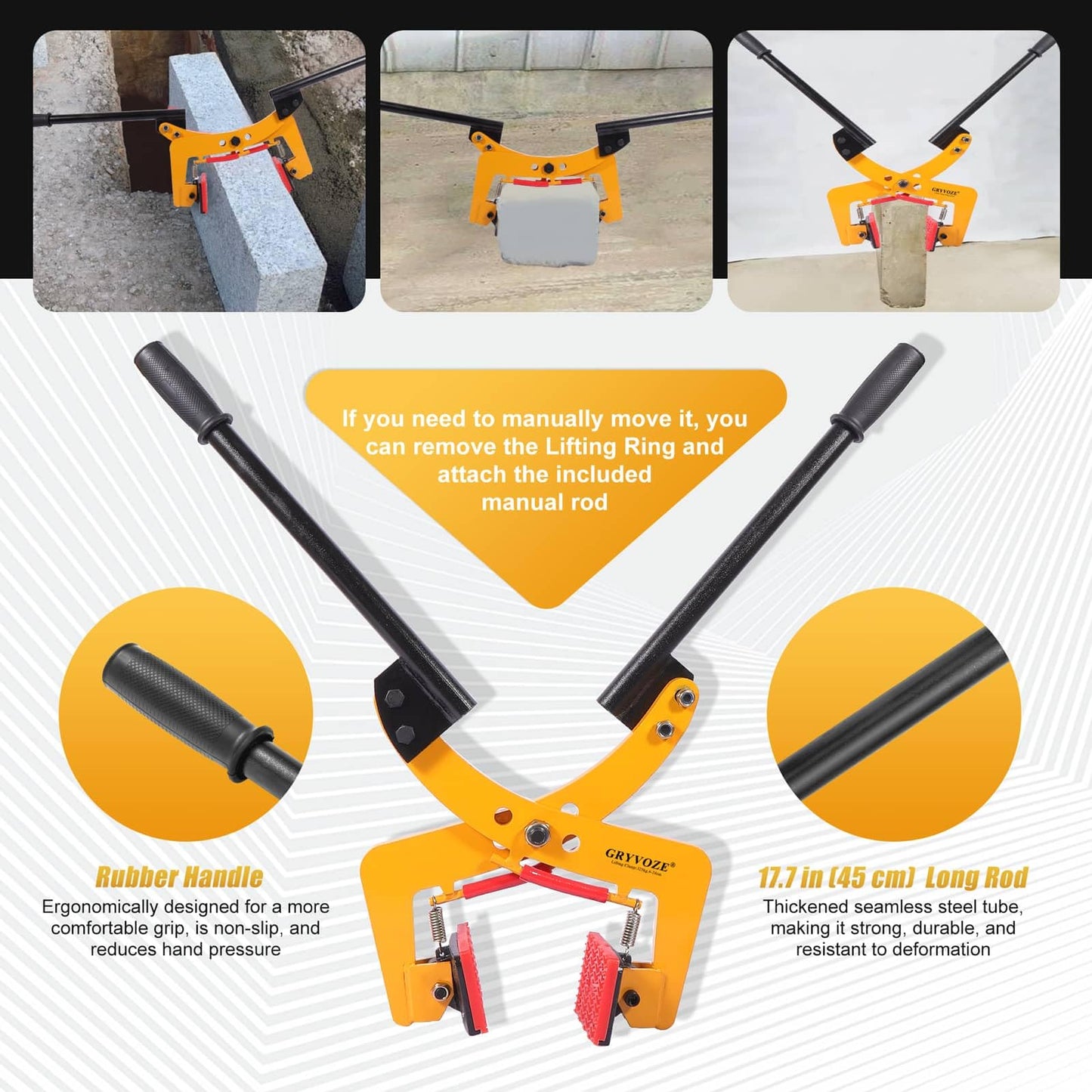 GRYVOZE 770 lbs 2 in 1 Granite Slab Lifting Clamp, 1.6"-7.1" X Shaped Heavy Duty Stone Lifter Equipment with Handle, Marble Carrying Clamps Tongs, also Suitable for Concrete and Curbstones