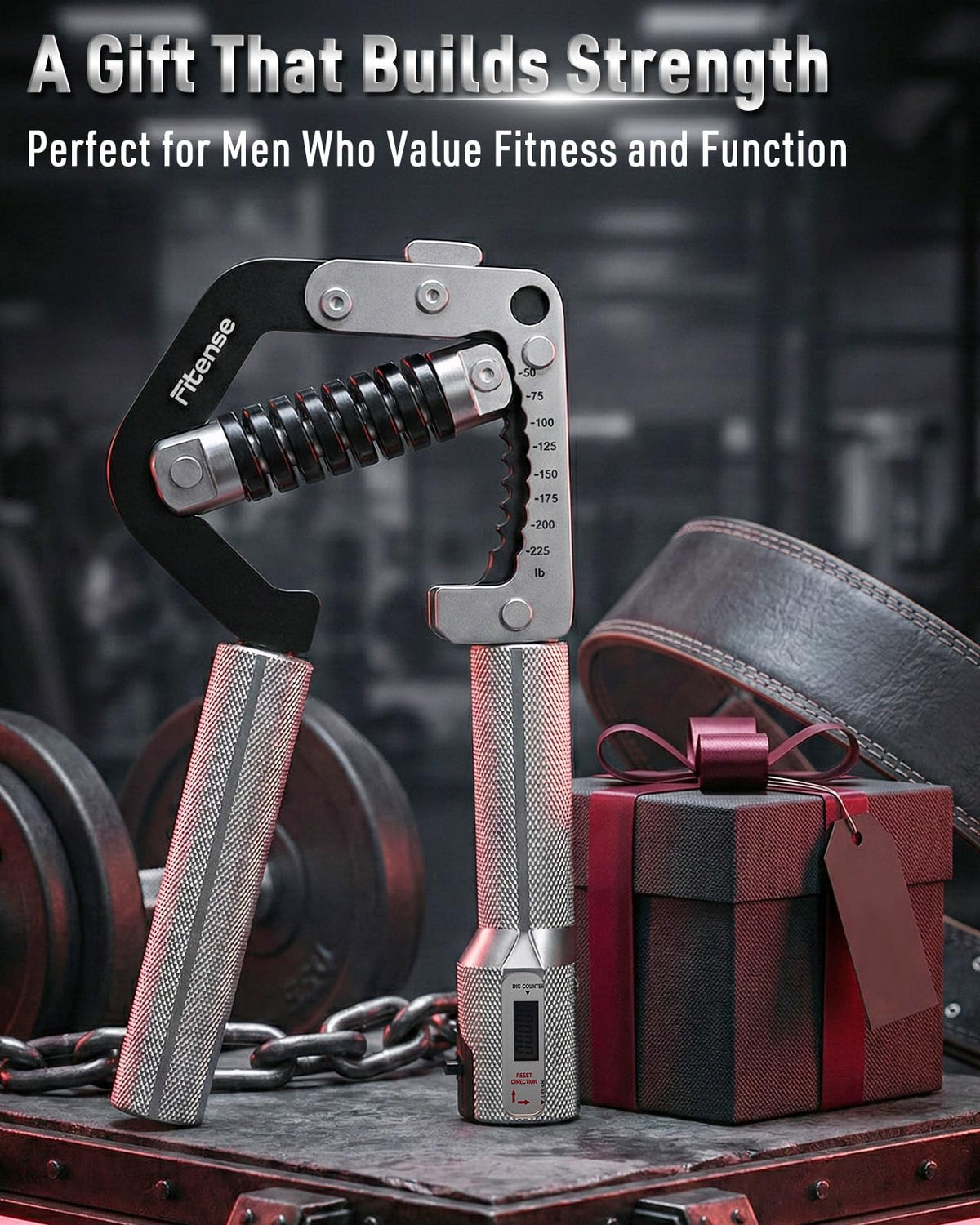 Fitense Grip Strength Trainer - Adjustable Hand Gripper Strengthener 8 Levels 50-225 lbs with Counter, Hand Grip Exerciser Wrist Strengtheners, Forearm, Finger & Hand Strength Training for Athletes, Climbers & Rehabilitation