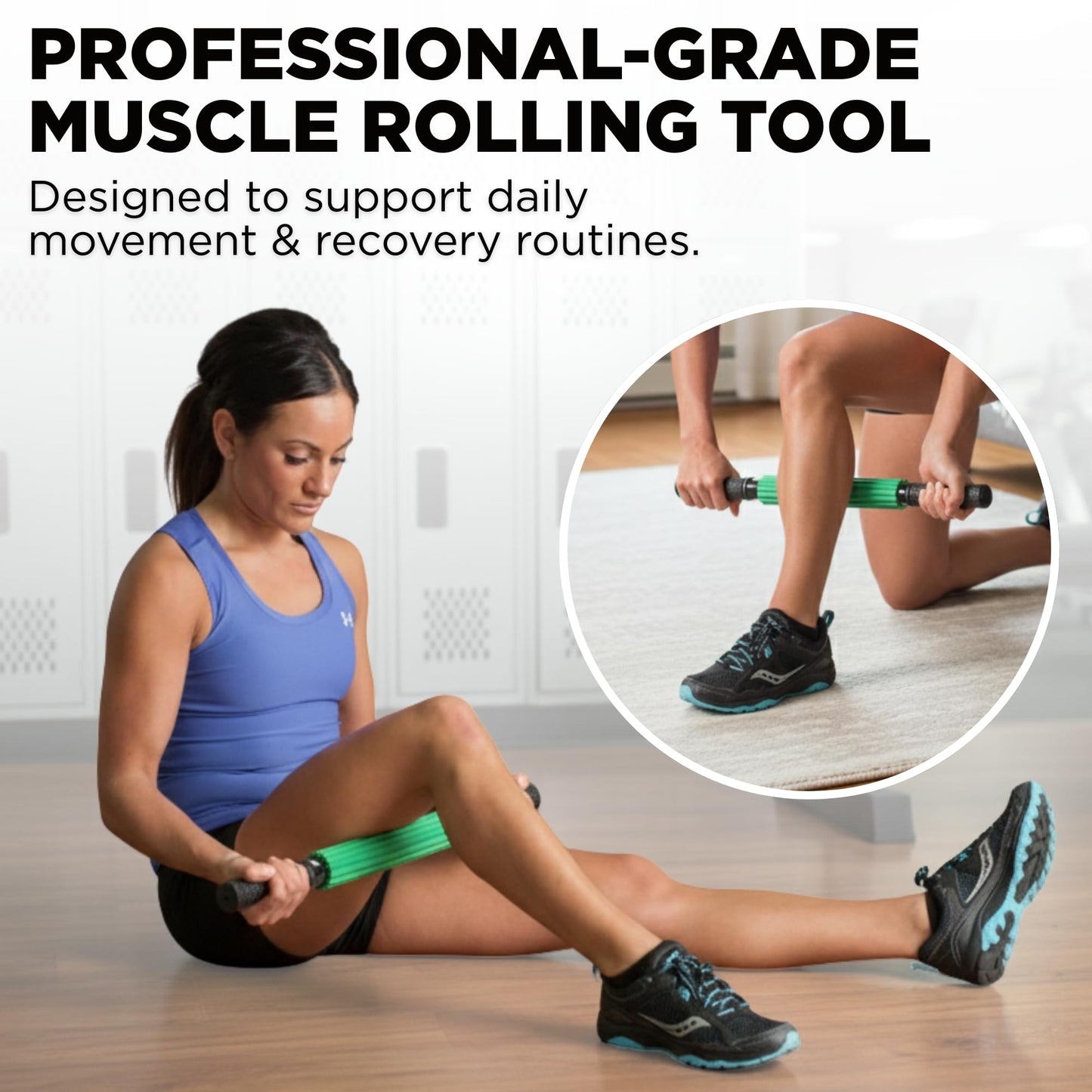 THERABAND Roller Massager+, 19"-21" Retractable Muscle Massage Stick for Full-Body Use, Deep Tissue & Trigger Point Self-Massage, Portable Handheld Fascia Release Tool for Runners, Athletes