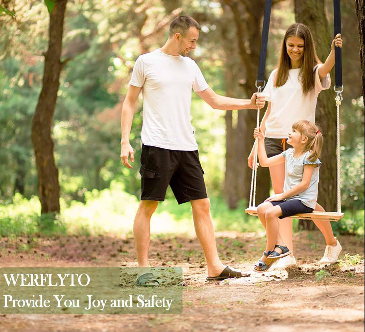 Werflyto Safe Tree Swing Hanging Straps Kit, 3FT/10FT/15FT/20FT, Heavy Duty Holds 5500LBS Extra Long Adjustable Tree Swing Straps, Easy & Fast Way to Hang Any Swing or Hammock(15 FT)