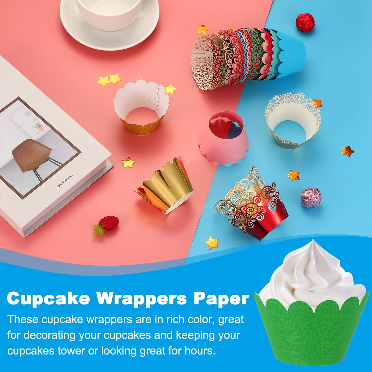 PATIKIL Cupcake Wrappers Paper, 50 Pack Baking Cups Standard Wave Decoration for Anniversary Birthday Weddings and Parties, Dark Green
