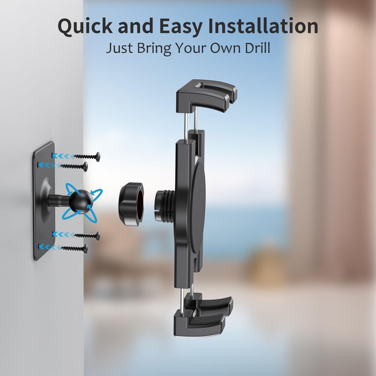 TeQable Tablet Wall Mount, 360° Rotating iPad Wall Mount Holder, Compatible with 4.7"-12.9" Tablets Including Phones, iPad Pro/Mini/Air, Samsung, Kindle, Galaxy Tab - Ideal for Gym, Kitchen, Work Use