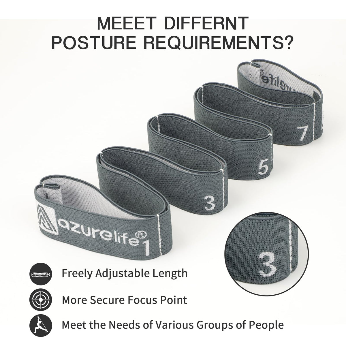 A AZURELIFE Elastic Yoga Stretching Strap, Multi-Loop Stretch Strap for Physical Therapy, Pilates, Yoga, Dance & Gymnastics Exercise and Flexible Pilates Stretch Band