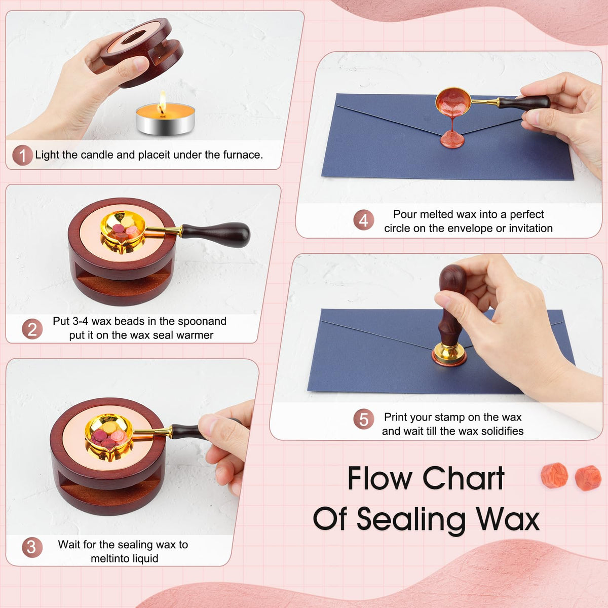 Aottom Wax Seal Kit, 48 Colors 1248 Pcs Sealing Beads with Melting Pot, Spoon, Tea Light Candles, Wax Seal Stamp Kit for Wedding Invitation, Gifts, Envelope, Letter Stamp Sealing and DIY Craft