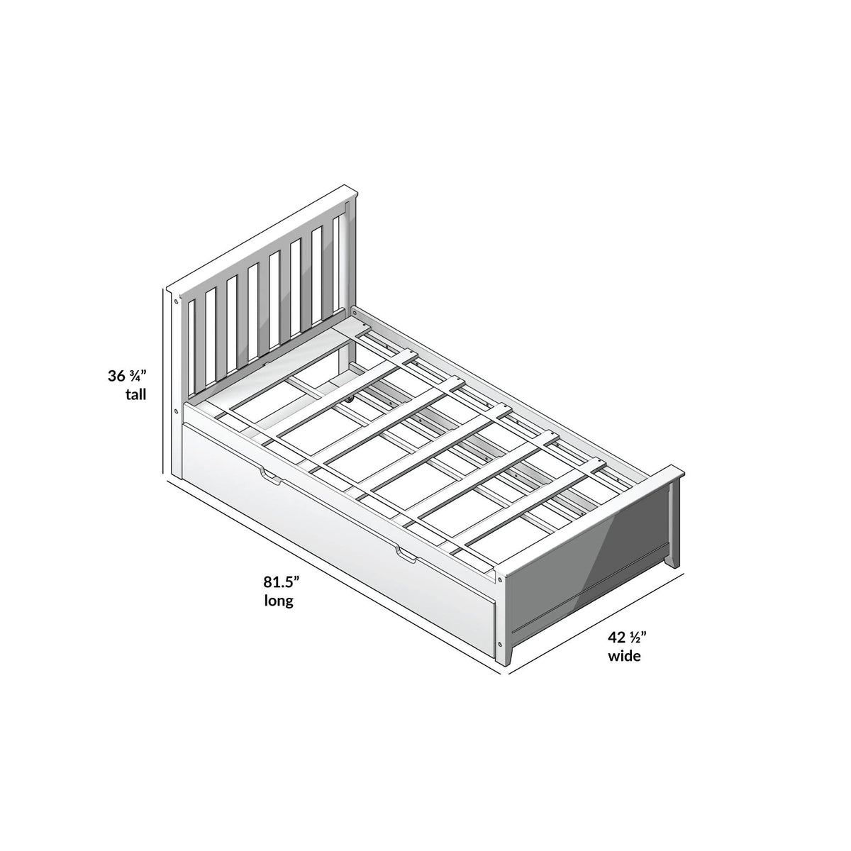 Max & Lily Twin Bed, Wood Bed Frame with Headboard For Kids with Trundle, Slatted, White