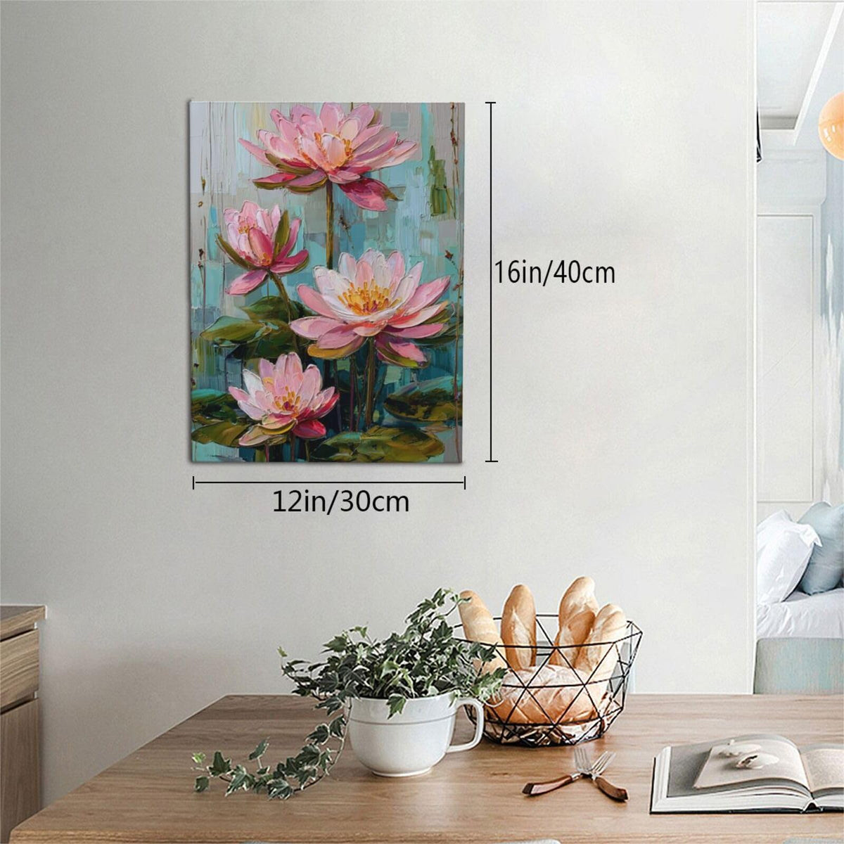 Pink Lotus Wall Art Zen Floral Pond Painting Meditation Peaceful Pictures Spa Room Wall Decor Artwork Framed Decoration For Bathroom Bedroom Living Room Office 12"x16"