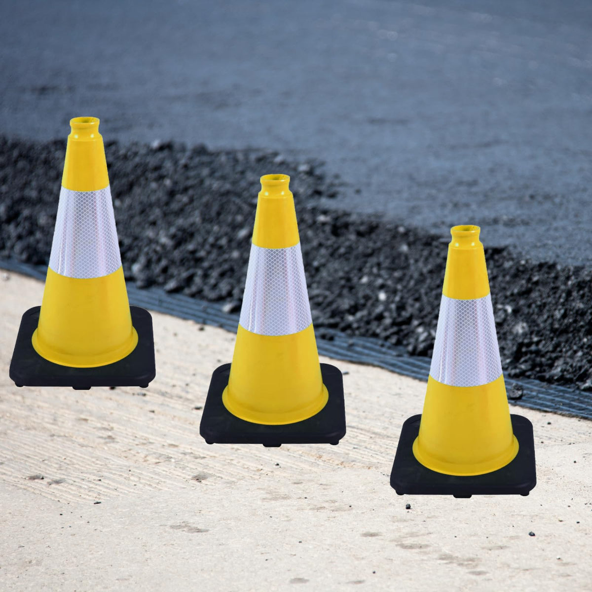 OranclUS 4 Pack 18 Inch Yellow PVC Safety Cones Black Base Stable, Perfect for Parking Practice, Driving School, Construction and Outdoor Sports (4, Yellow, 18 Inch)