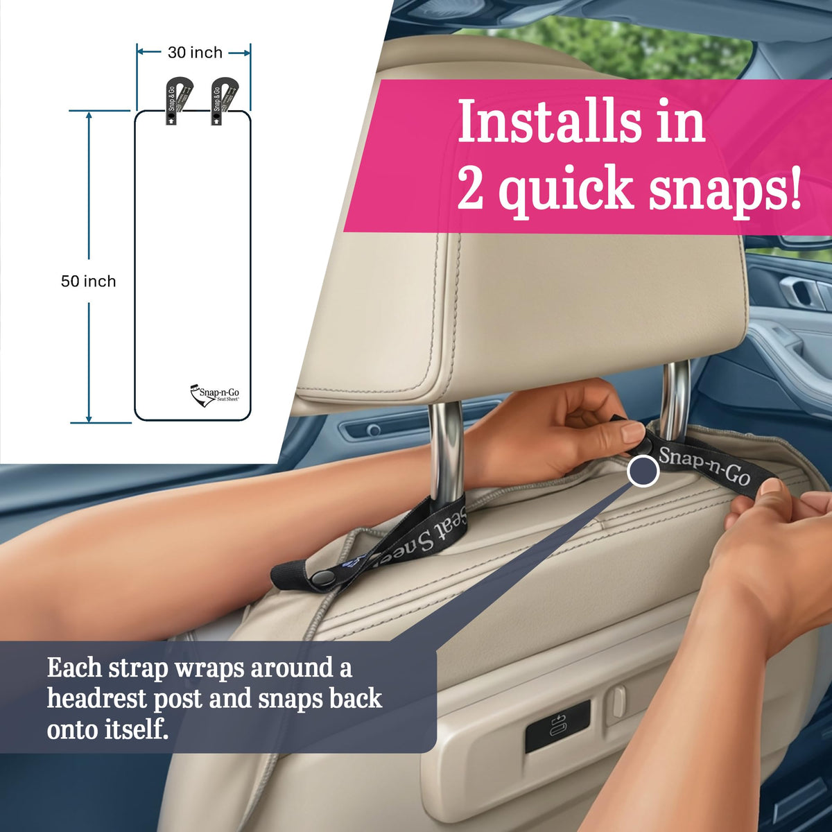 Car Seat Towel Cover After Gym Workout Yoga Pets | Snap-n-Go Seat Sheet™ Universal Fit with Headrest Post Straps, Quick-Dry Washable Sweat Protector for Cars, Trucks, SUVs Interior Protection (Beige)