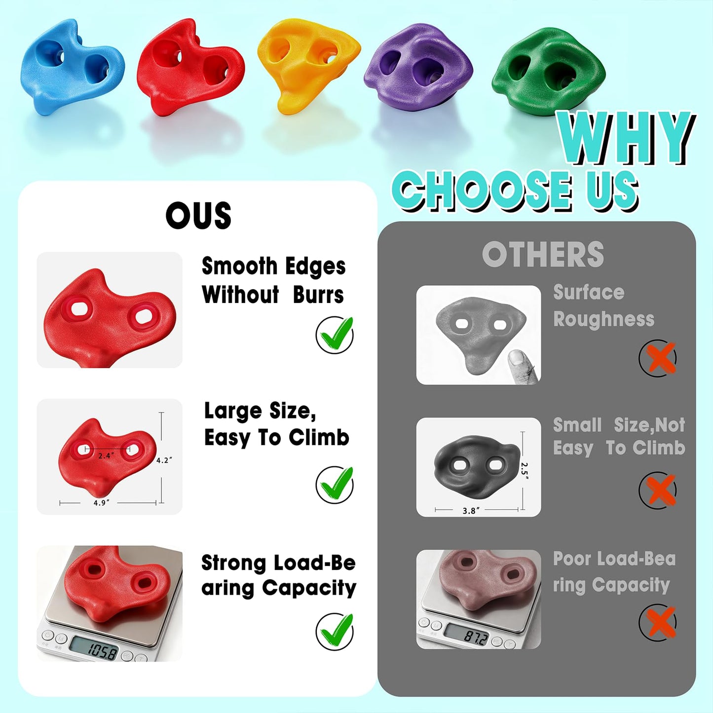 SREHRLY 30 PCS Rock Climbing Holds for Kids,Adult Rock Wall Holds Large Climbing Rock Wall Grips for Indoor and Outdoor Playground Play Set with Hardware