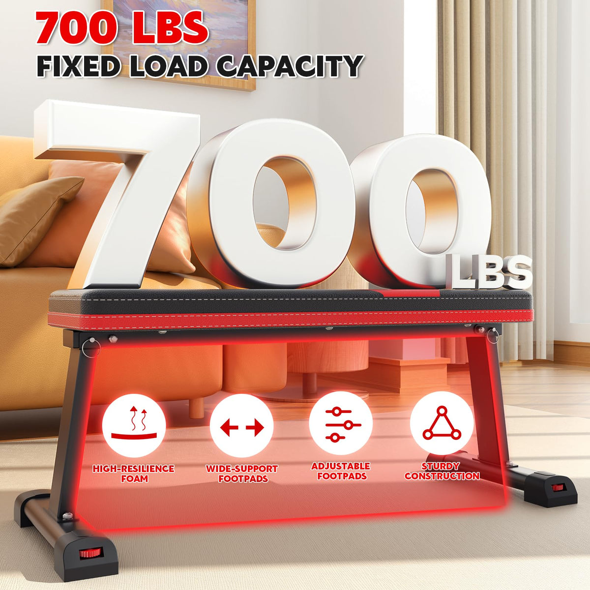 Streamnova Flat Bench, 700LBS Capacity Widened Adjustable Footrests Foldable Flat Bench For Exercise Workout, Easy Assembly For Strength Training At Home Gym