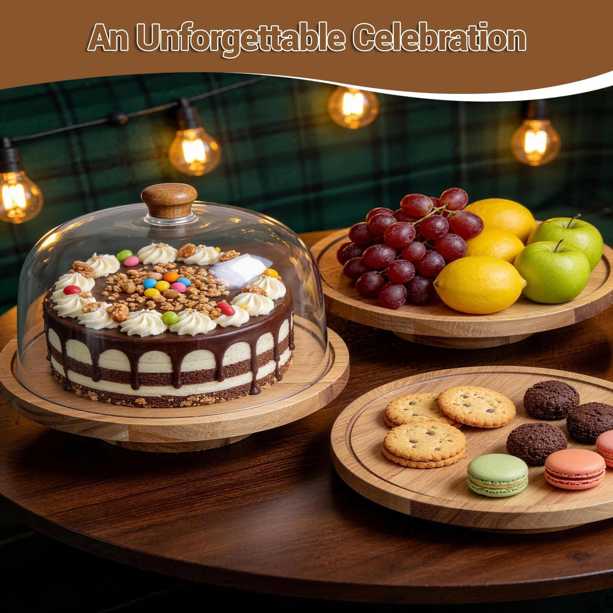 JOCHER Acacia Wood Cake Stand with Lid, 12in Wooden Cake Stand with Acrylic Dome, Cake Display Stand with Acrylic Dome for Baking, Wedding, Kitchen, Birthday, Parties