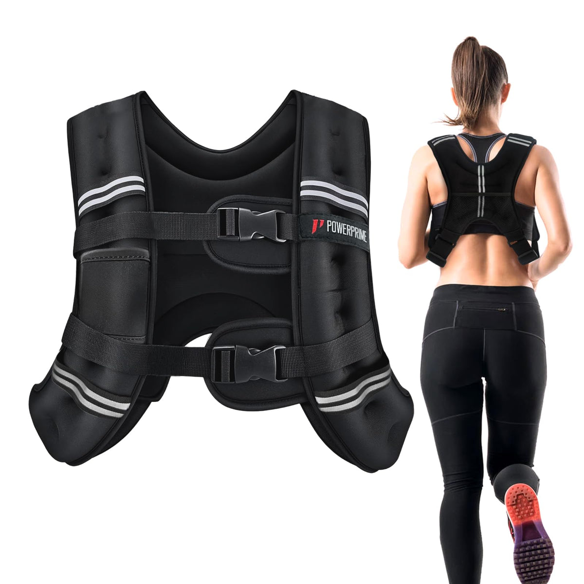 PowerPrime Weighted Vest 11lbs Neoprene for Home Workouts Secure No-Bounce Fit, Adjustable Training Vest for Running & Strength Training