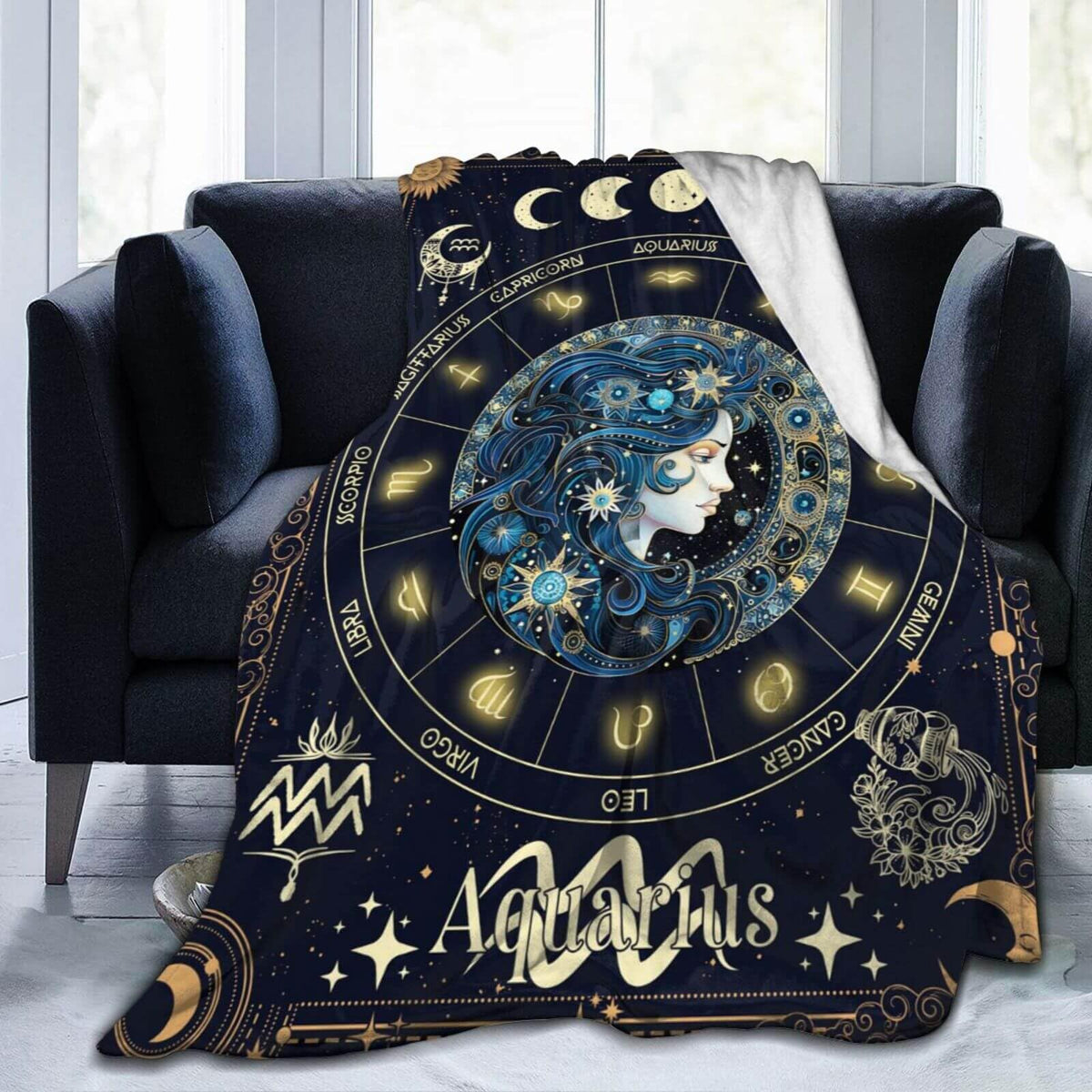 Homieblanket Aquarius Zodiac Blanket for Boys Girls, Secret Astrology Themed Design Printed Throw Blankets for Kids Lap, Chair Sofa, Soft Fleece Cozy Blanket, 40"x 50"