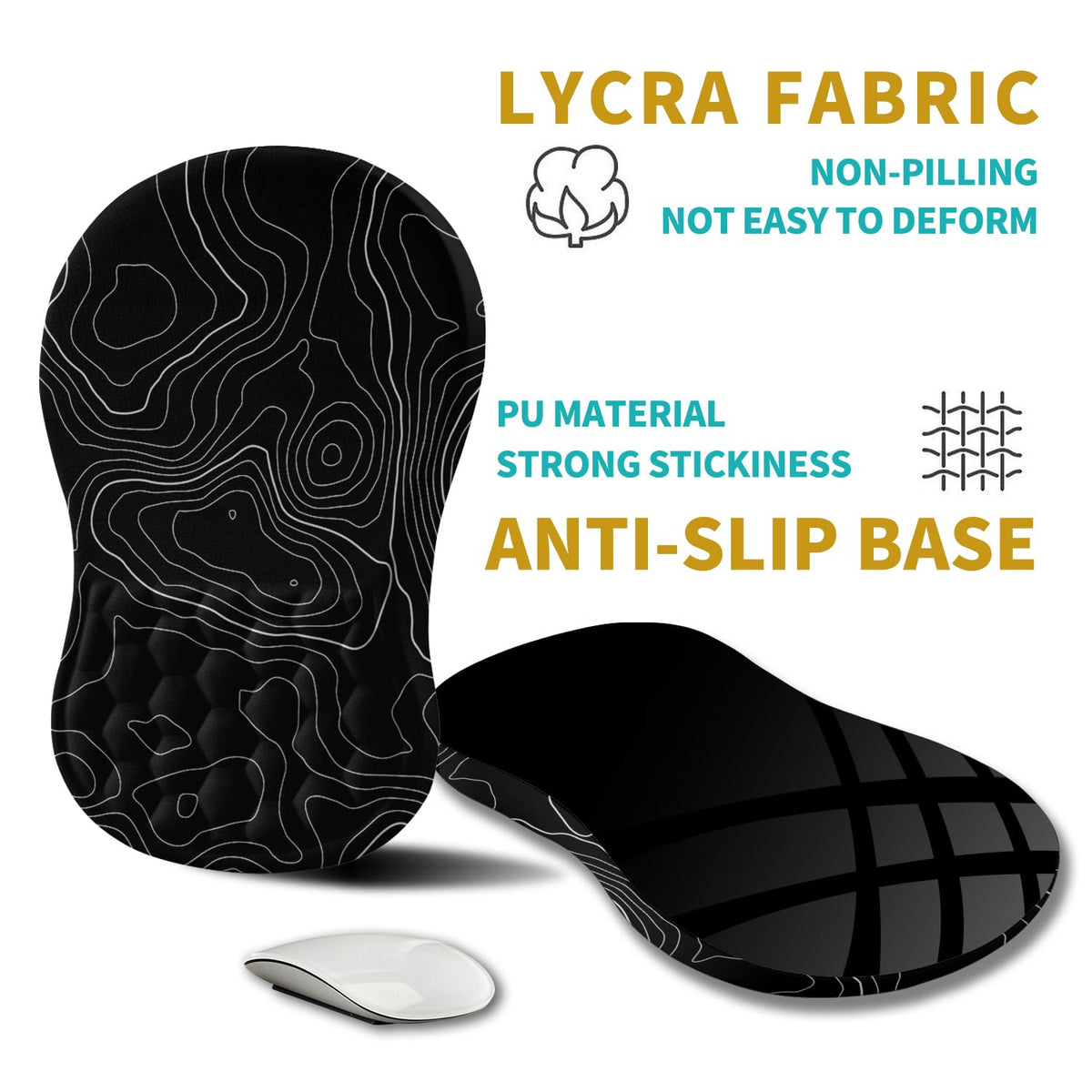 Hokafenle Ergonomic Mouse Pad Wrist Support, Wrist Rest Mousepad for Carpal Tunnel Pain Relief with Integrated Memory Foam Slope Massage Bulge (11.8x7.9 inch,Topographic Contour)