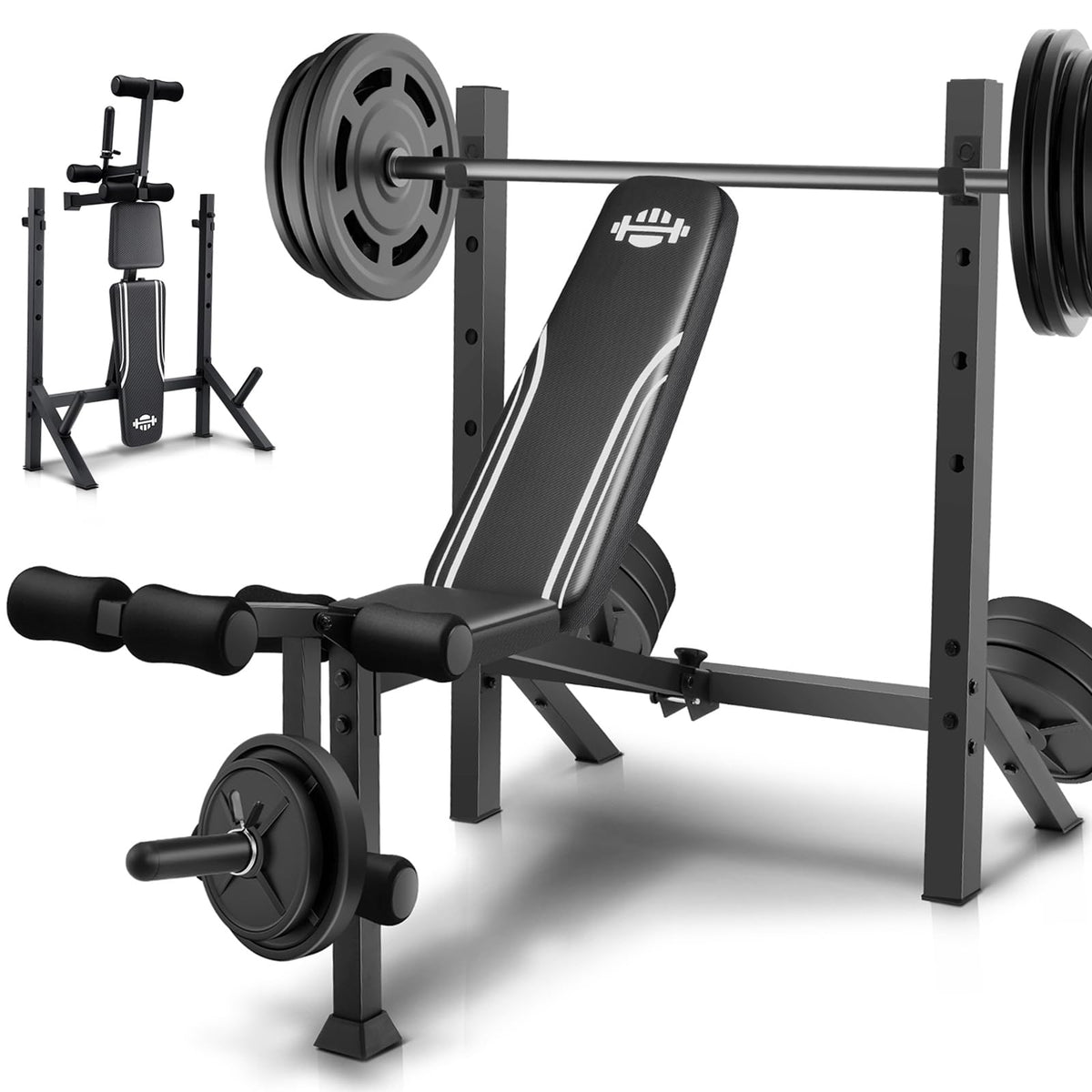 ANCHEER 900LBS Weight Bench Set with Squat Rack, Adjustable Bench Press Set with Leg Extension and Leg Curl, Flat Incline Decline Workout Bench for Home Gym Full Body Strength Training