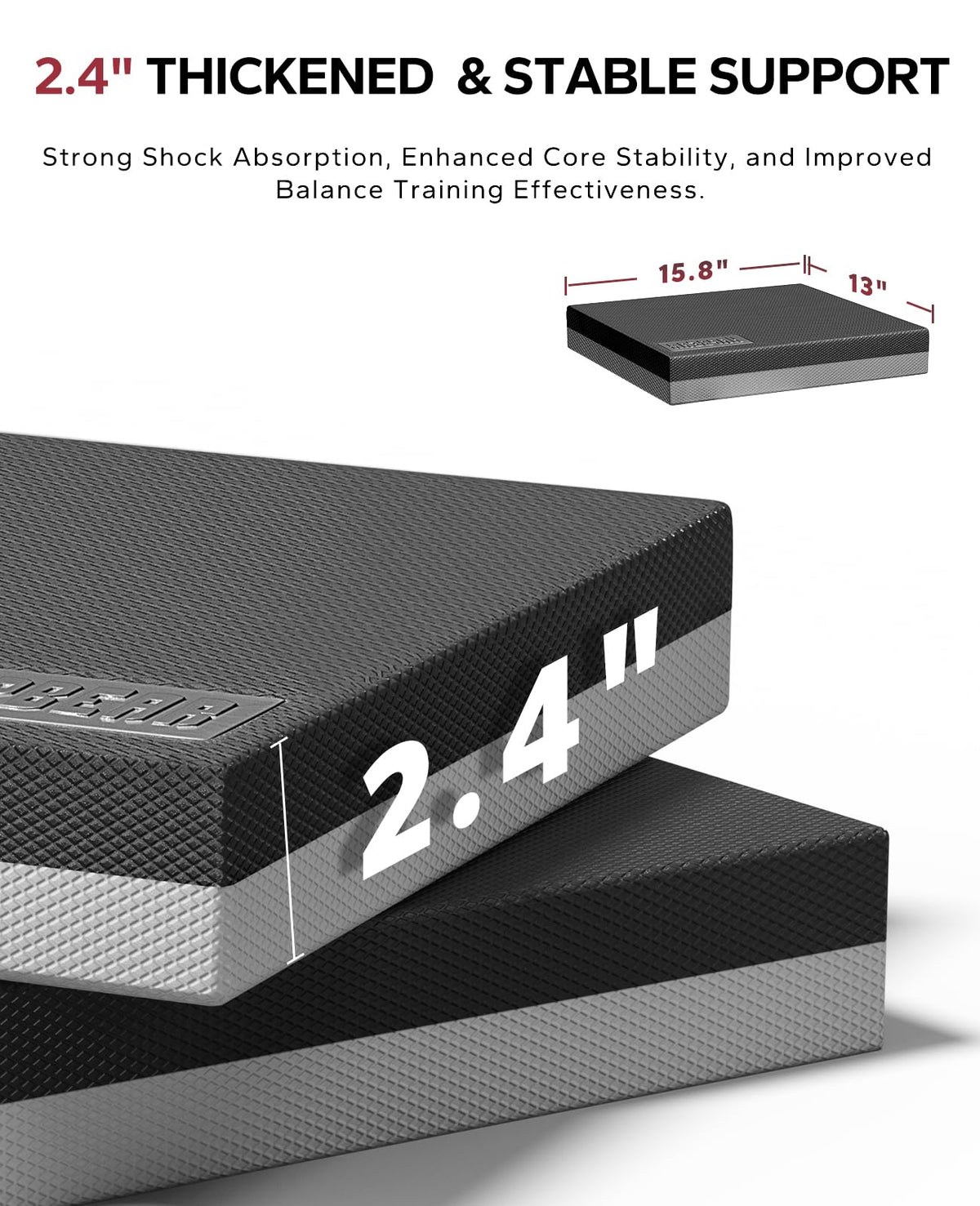 HAPBEAR Exercise Balance Pad 2-Pack - 15"x12" Non-Slip Stability Mats - 2.25" Thick Soft Foam for Adults, Physical Therapy & Core Fitness - Bonus Band Included - Black