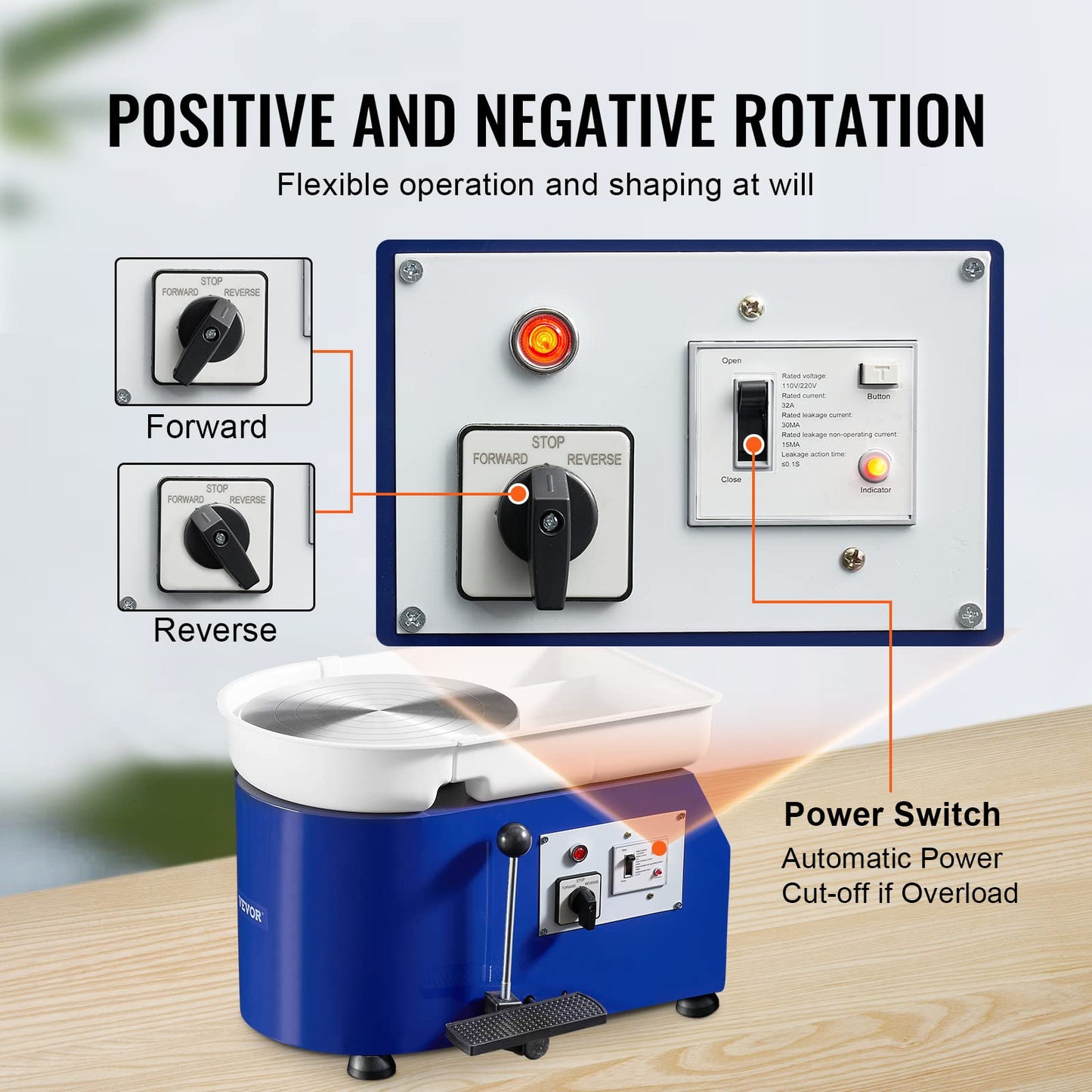 VEVOR 11inch Pottery Wheel, 350W Ceramic Wheel Forming Machine, Adjustable 60-300RPM Speed Handle and Foot Pedal Control, ABS Detachable Basin Sculpting Tool Apron Accessory Kit for Work Art Craft DIY