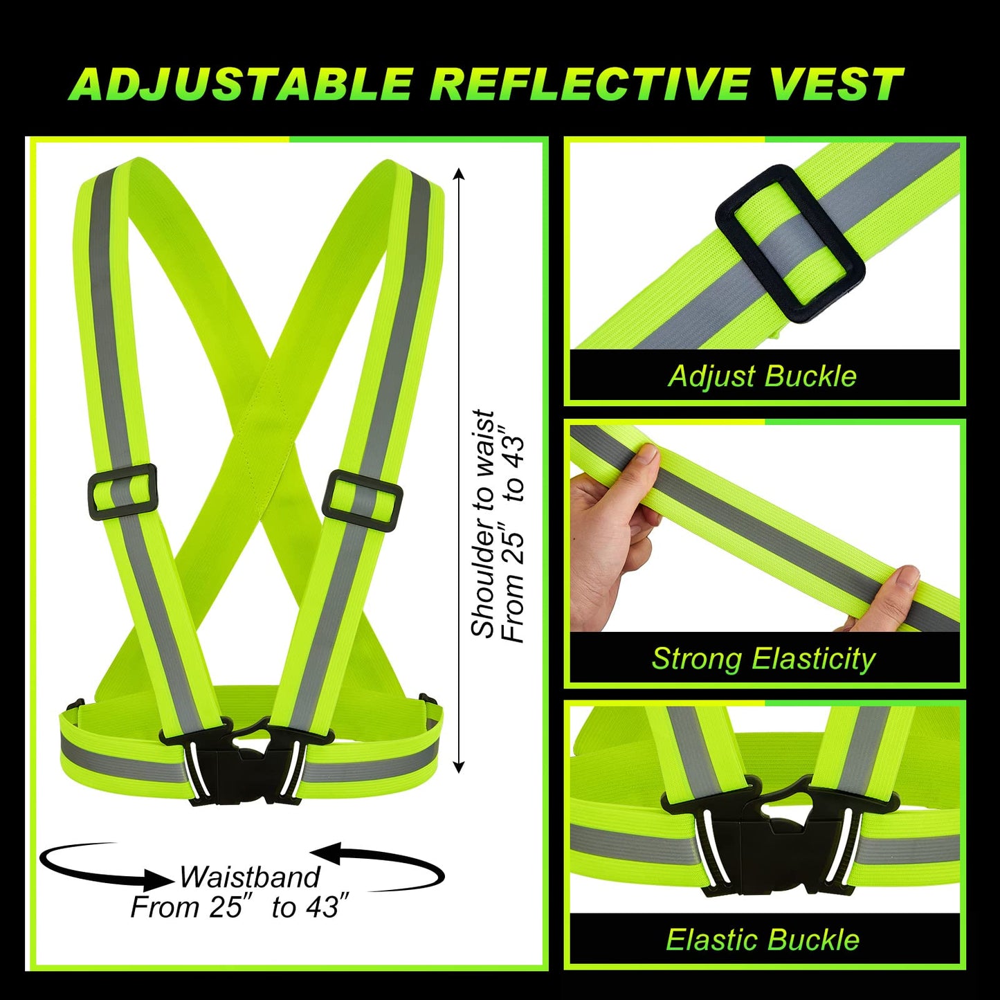 Hercicy 30 Pcs Reflective Vest High Visibility Safety Vests, Adjustable Running Gear Straps Lightweight Reflector for Construction (Yellow)