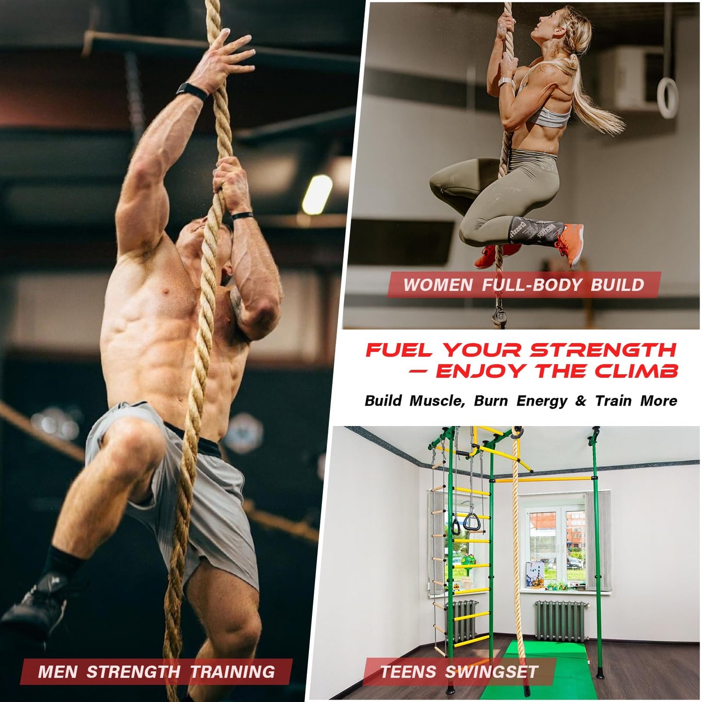 Climbing Rope Gym Workout - 10FT Heavy Duty Jute Thick Ropes for Adults Strength Training Outdoor Tree Swing Indoor Home Fitness Exercise - 1.5 Inch