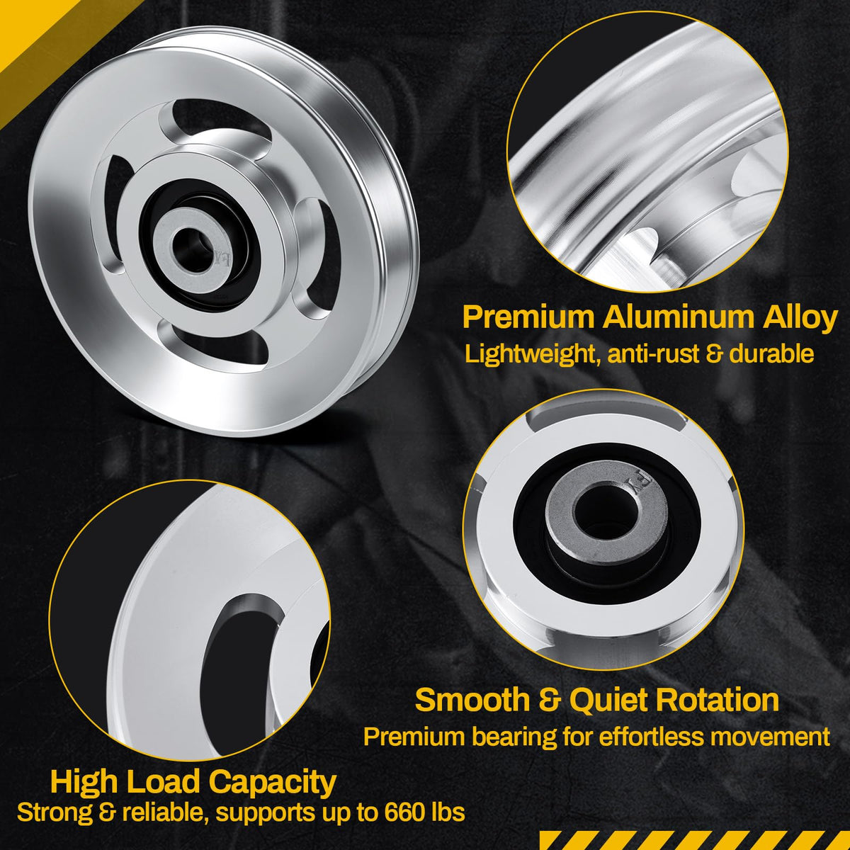 Soulchen 2/4/6/8/10/12 Pcs Aluminum Pulleys for Cable Machine Sets, 90mm Aluminum Alloy Bearing Gym Pulley Wheel for Home Gym Equipment Exercise Pulldown Attachments(Aluminium,Sliver,6 Pcs)