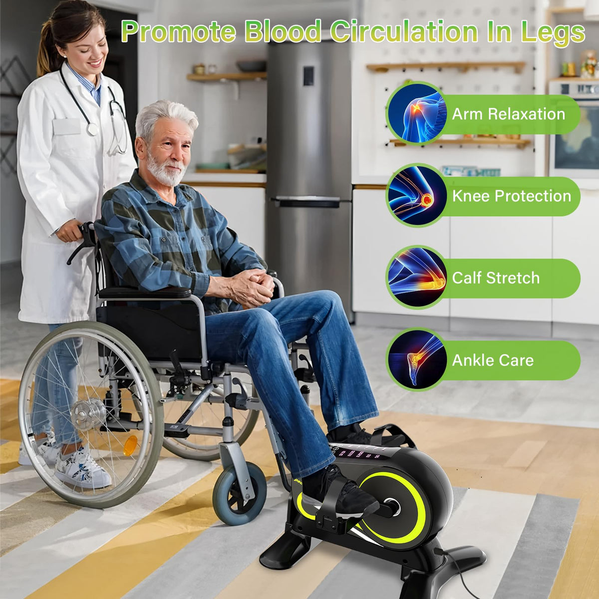 HOWHAI Mini Exercise Bike, Motorized Under Desk Pedal Exerciser Leg/Arm Cycle for Senior, Auto&Manual Mode, Adjustable Speed, LCD Display, Remote Control