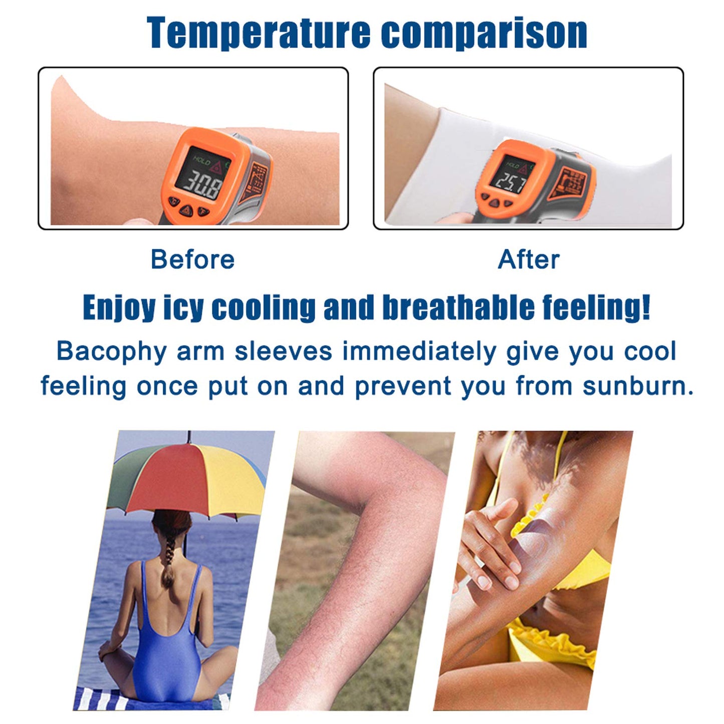Bacophy 3 Pairs Arm Sleeves UV Protection Cooling Sleeves Women Men Arm Cover