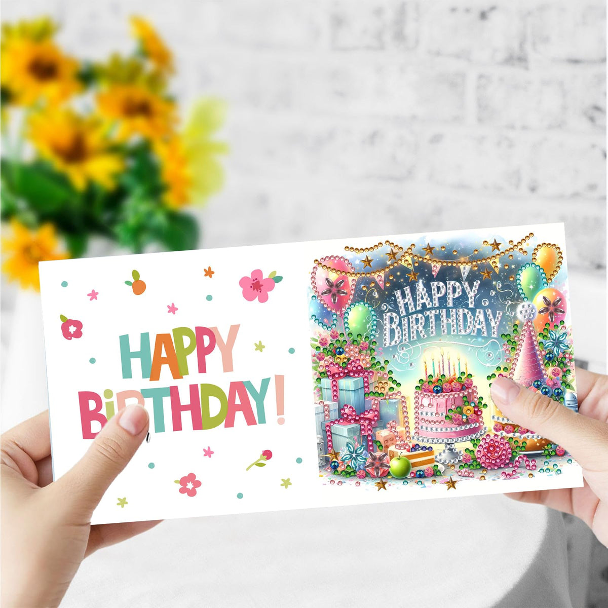 DIY Diamond Greeting Cards Set, 5D DIY Diamond Art Painting Festival Style Greeting Card, DIY Christmas Card Making Kits for Family Friends Handmade Gift-#28-Birthday