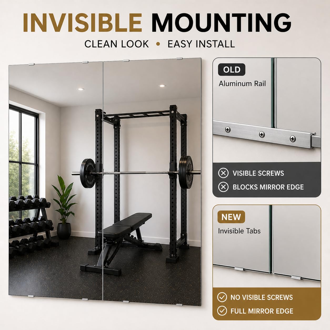 Murrey Home Gym Mirror 2PCSx63x24inch, Easy Install Wall Mounted Large Frameless, Workout Mirror for Home Gym Fitness Yoga Dancing Garage, Shatterproof Full Length Glass Mirror