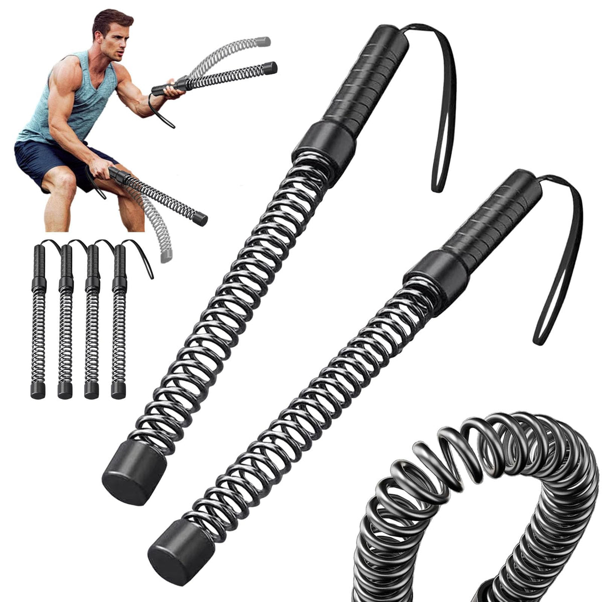 4 Pack Ropeless Battle Ropes for Home Gym, Portable Cordless Battle Ropes for HIIT and Low-Impact Aerobic Training, Versatile Exercise Equipment for Home and Travel for Men Women