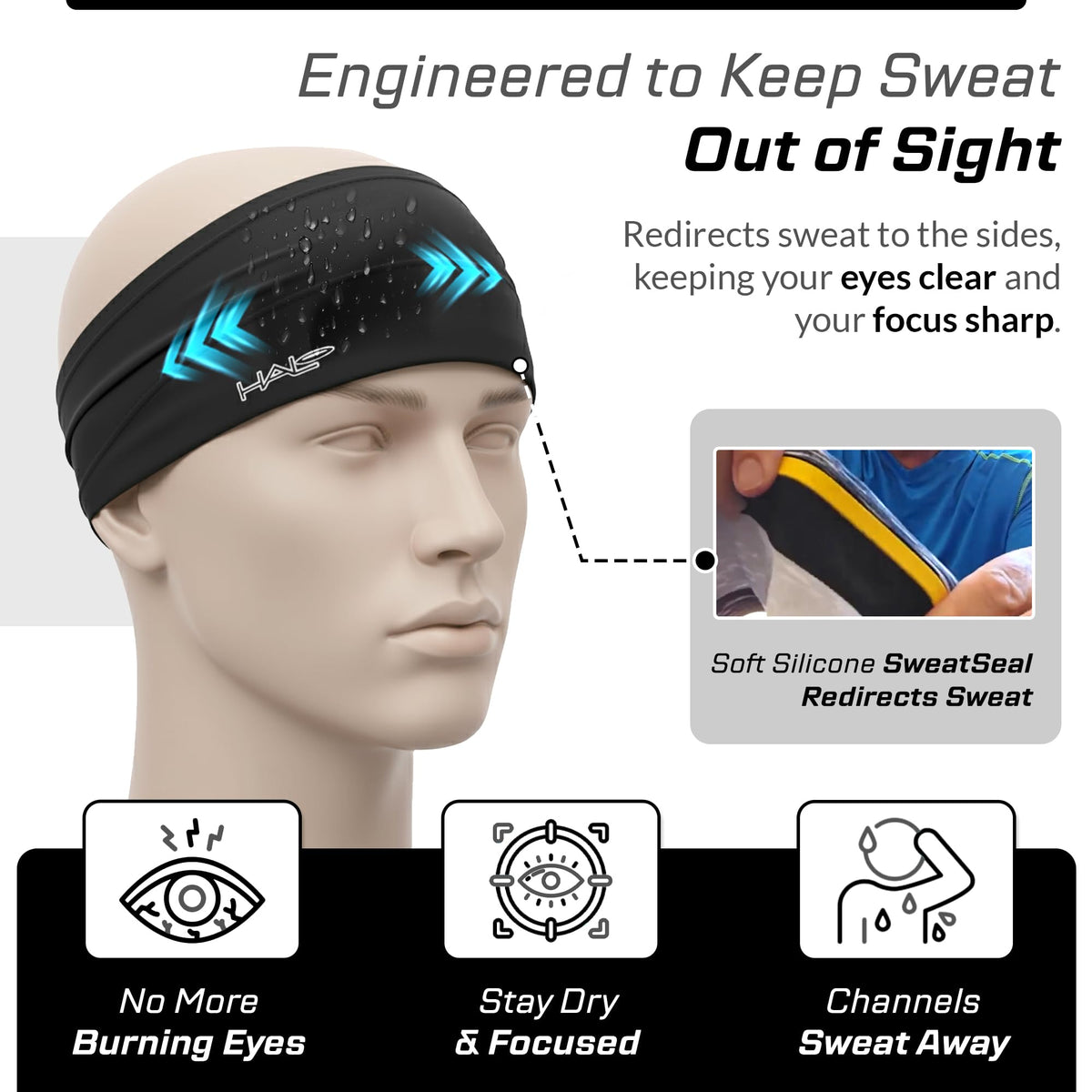 Halo Headband Bandit - Wide Pullover Sweatband for Both Men and Women, Black