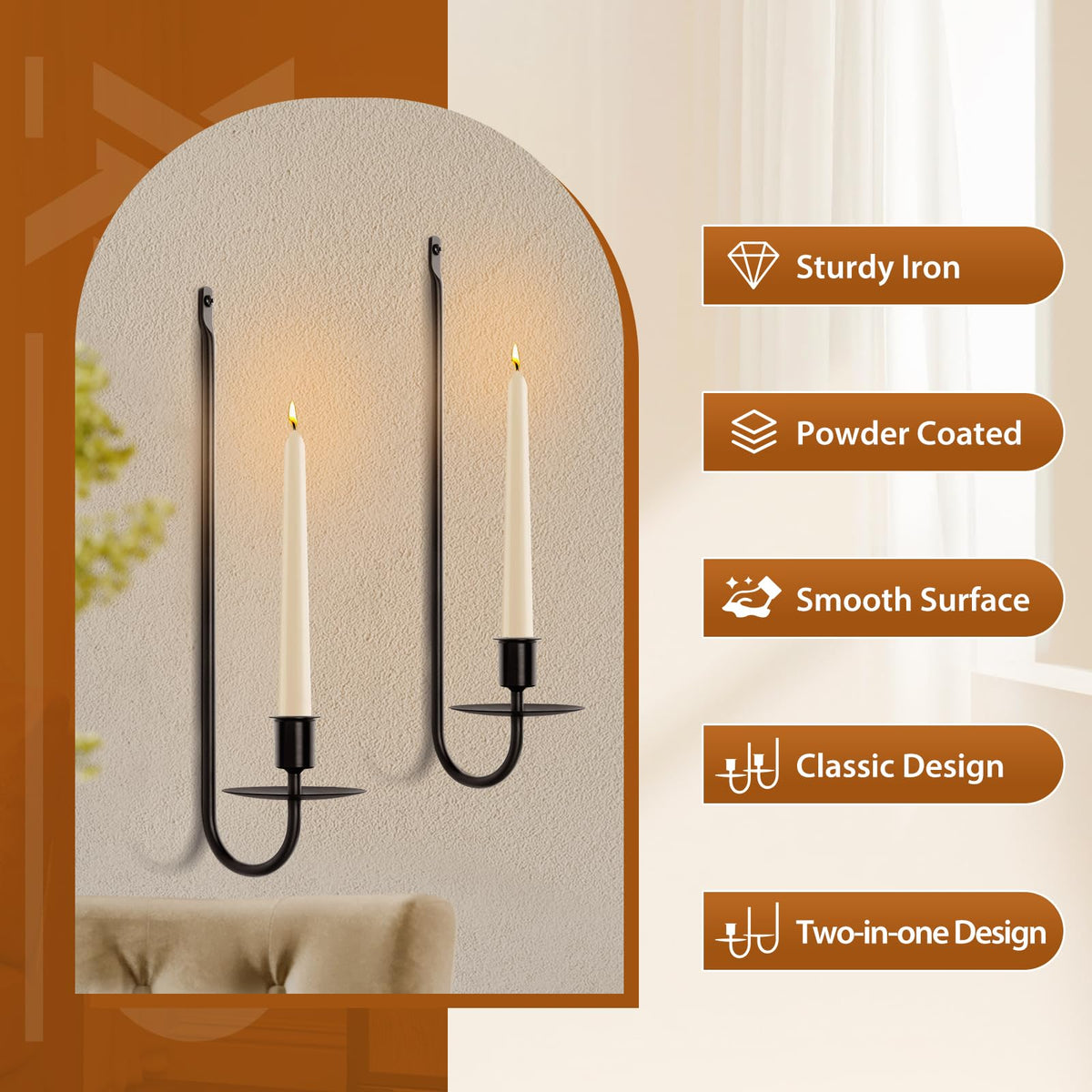 Candle Sconces Set of 2, Taper & Pillar Wall Candle Holder, 13.2 Inch Black Wall Sconces Set of Two, Decor for Entryway, Stair Corner, Living Room, Gifts for Men Women Mom or Dad