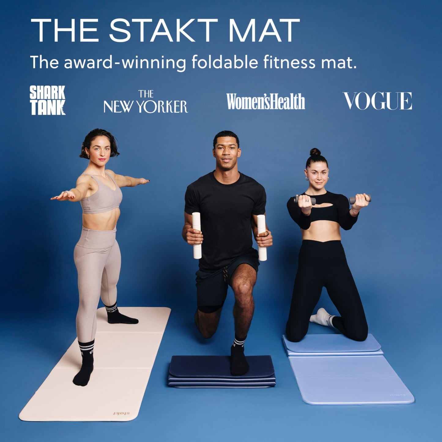 Stakt The Original Foldable Yoga Mat, Premium Foldable Exercise & Workout Mat with Non-Slip Surface, Lightweight Portable for Studio or Home Use, As Seen on Shark Tank - Dune