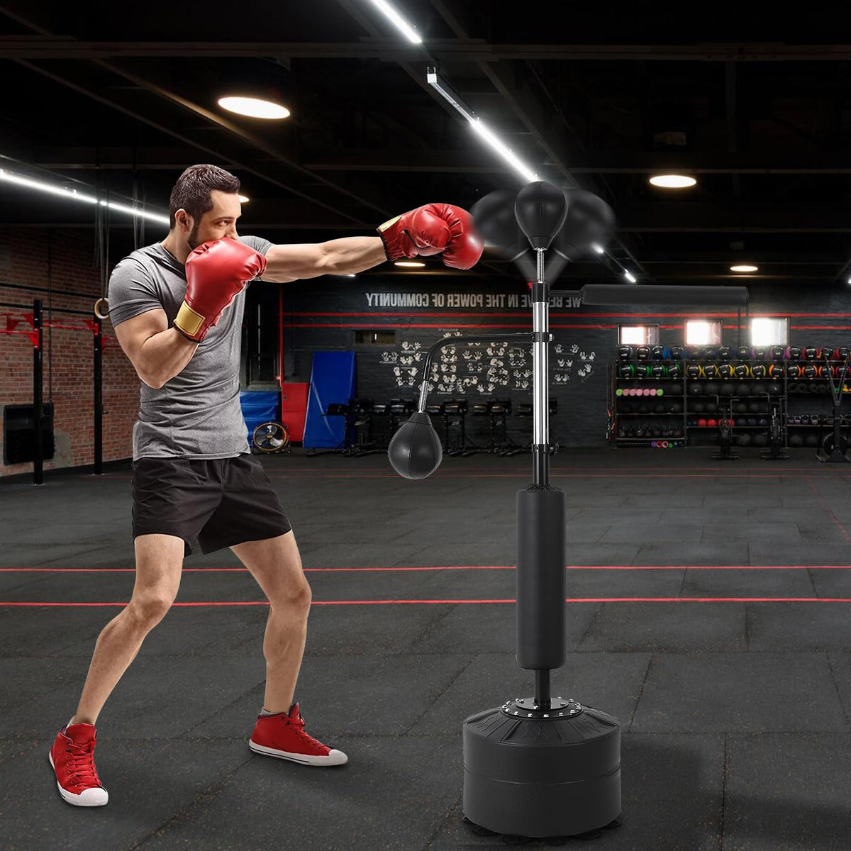 Boxing Speed Trainer, Punching Bag with Stand, Reflex Boxing Bag with Adjustable Height, Free Standing Strike Bag Set with Gloves for Teens & Adults, Workout Speed Bag for Home Gym Training