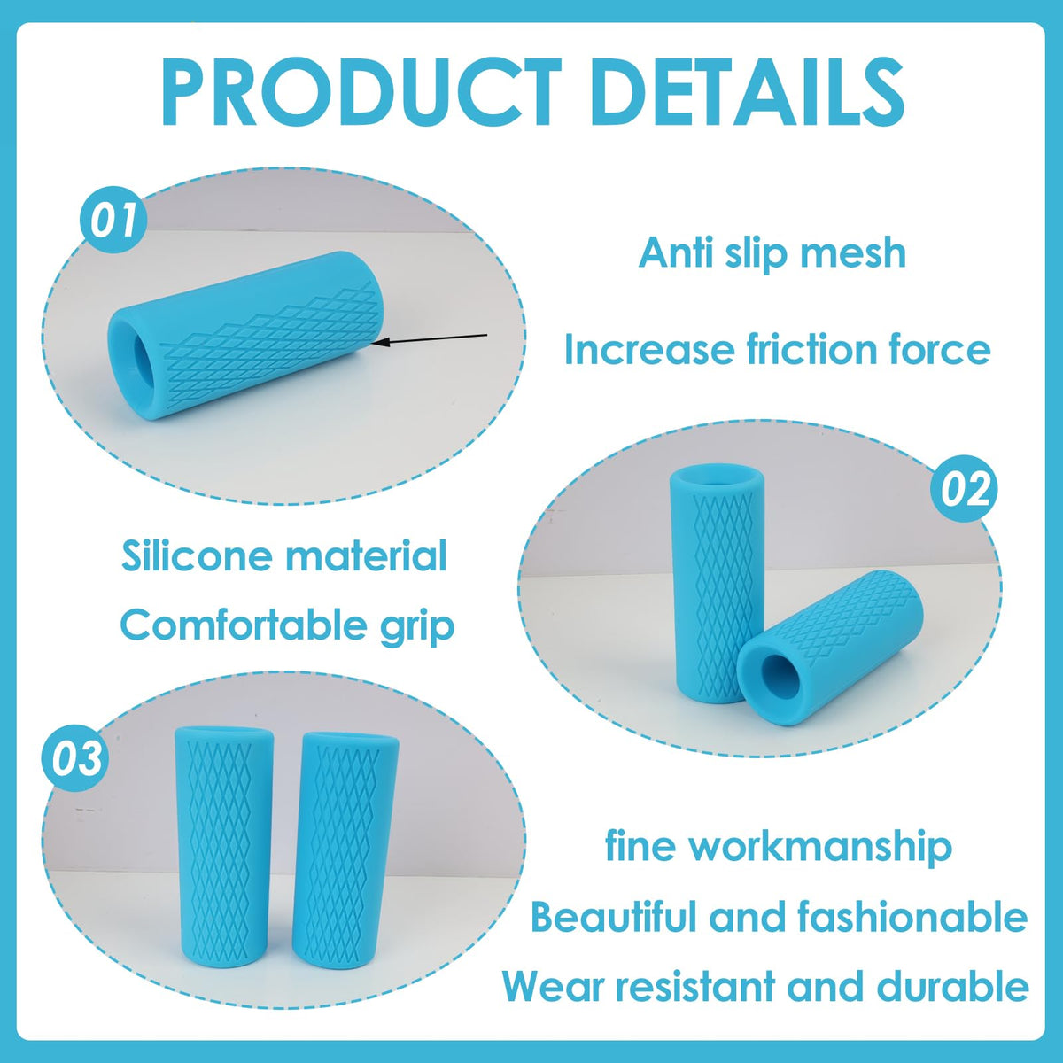 2 Pcs Dumbbell Bar Grips, 4" Non-Slip Rubber Barbell Gripz for Thick Bar Training, Forearm Strength Weightlifting Workout Gym Home Fitness Gear for Grip Trainer Men Women Athletes Lifters (Blue)