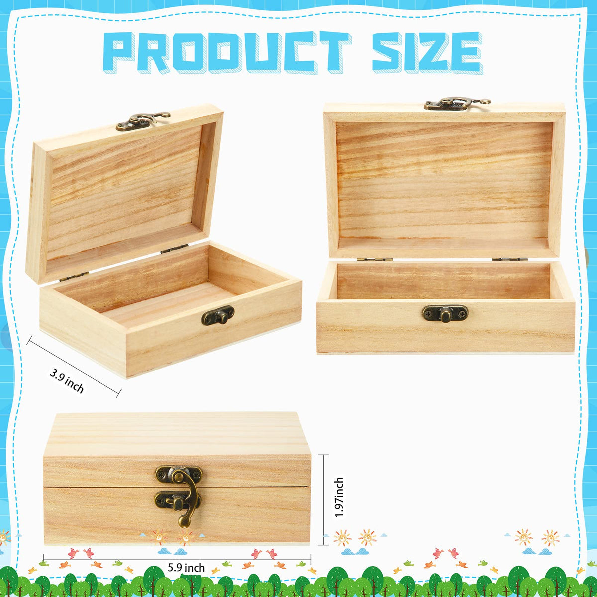 Tuanse 12 Pcs Unfinished Wooden Box with Hinged Lid Wood Small Craft Unpainted Jewelry Keepsake Rectangle Treasure Gift Storage Box for DIY Craft Home Storage Art Project, 6 x 4 x 2 Inch