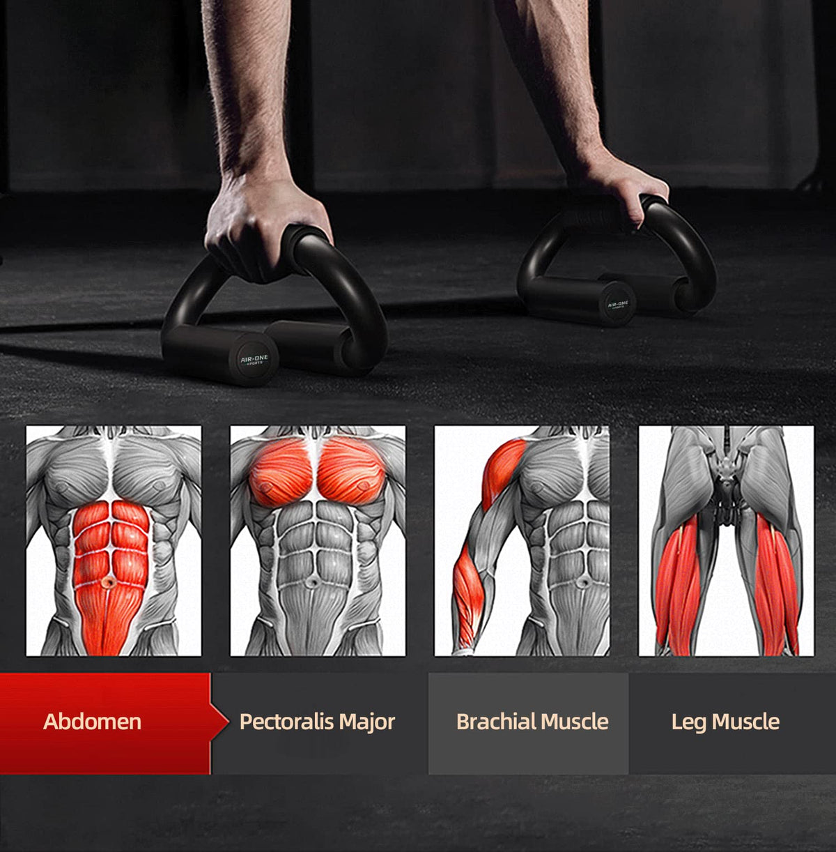 AIR-ONE SPORTS Push Up Bars - 600 lb Capacity, Extra Thick Non-Slip Foam Grips, Heavy Duty, Ideal for Home Gym Strength Training, Suitable for Users Over 200 lbs, Black & Red